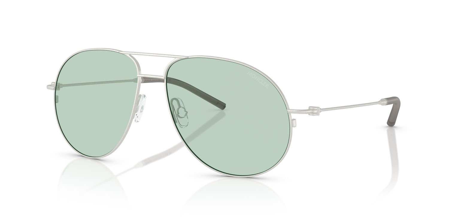 Sunglasses Moncler Flyze ME 4002 (1004M1) color argento opaco shape aviator lenses fotocromatica verde-verde scuro