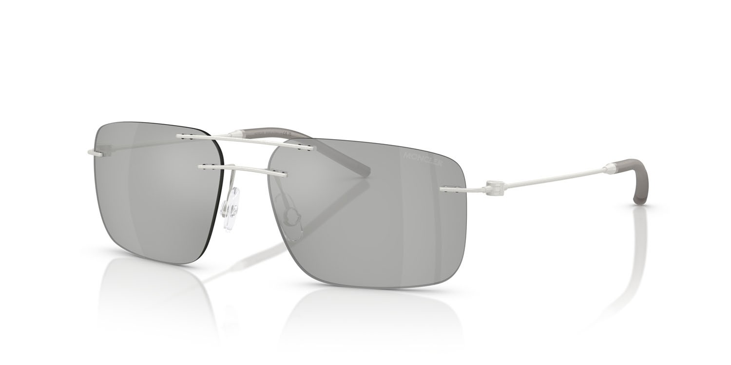Occhiali da sole Moncler Doppler ME 4003 (10048V) colore argento opaco forma rettangolare lenti blu specchiato argento