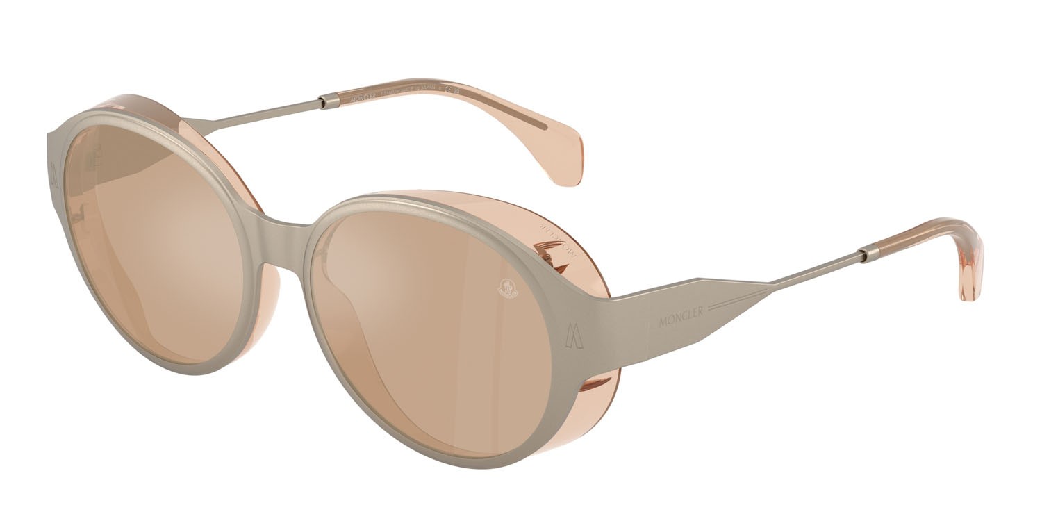 Sunglasses Moncler Auros ME 4005T (10035A) color bronzo opaco shape round lenses mirror brown gold