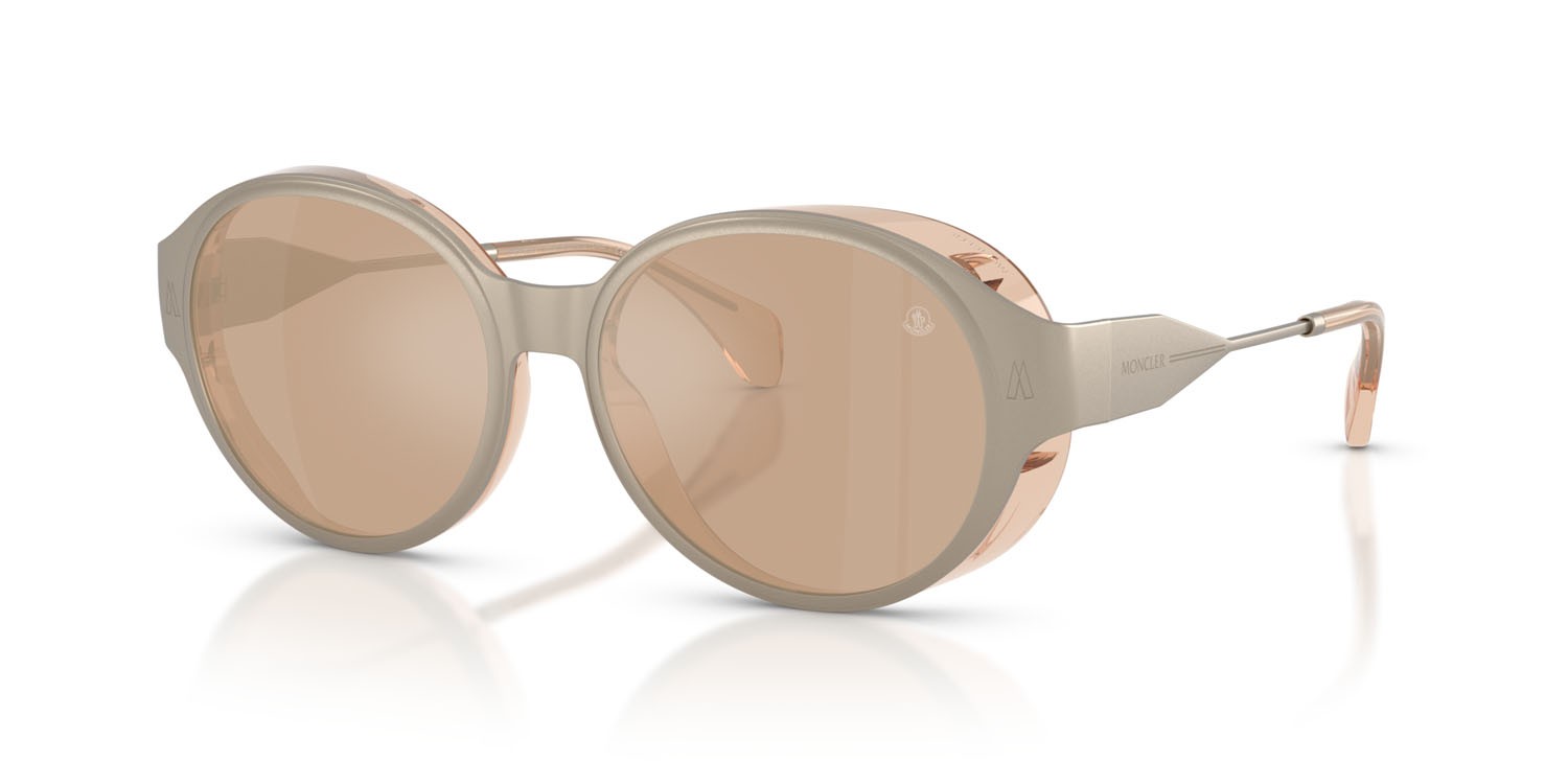 Sunglasses Moncler Auros ME 4005T (10035A) color bronzo opaco shape round lenses mirror brown gold