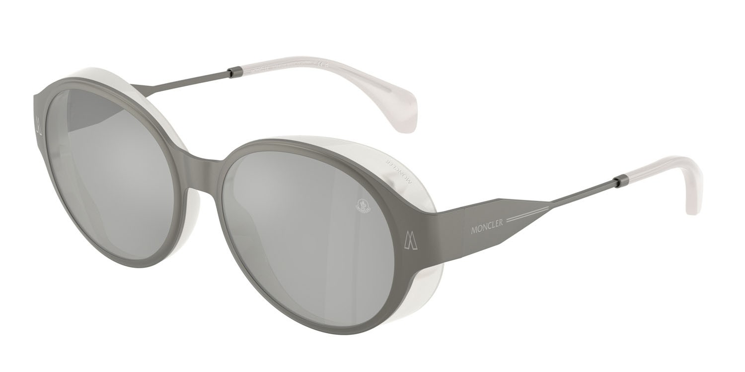 Occhiali da sole Moncler Auros ME 4005T (10058V) colore matte gun metal forma rotondo lenti argento a specchio