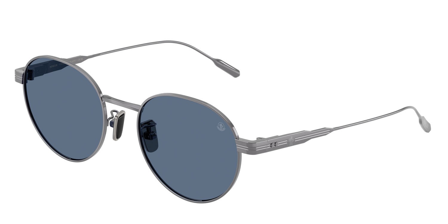 Occhiali da sole Moncler Subtila ME 4006TD (100580) colore gunmetal brillante forma rotondo lenti blu scuro tinta unita