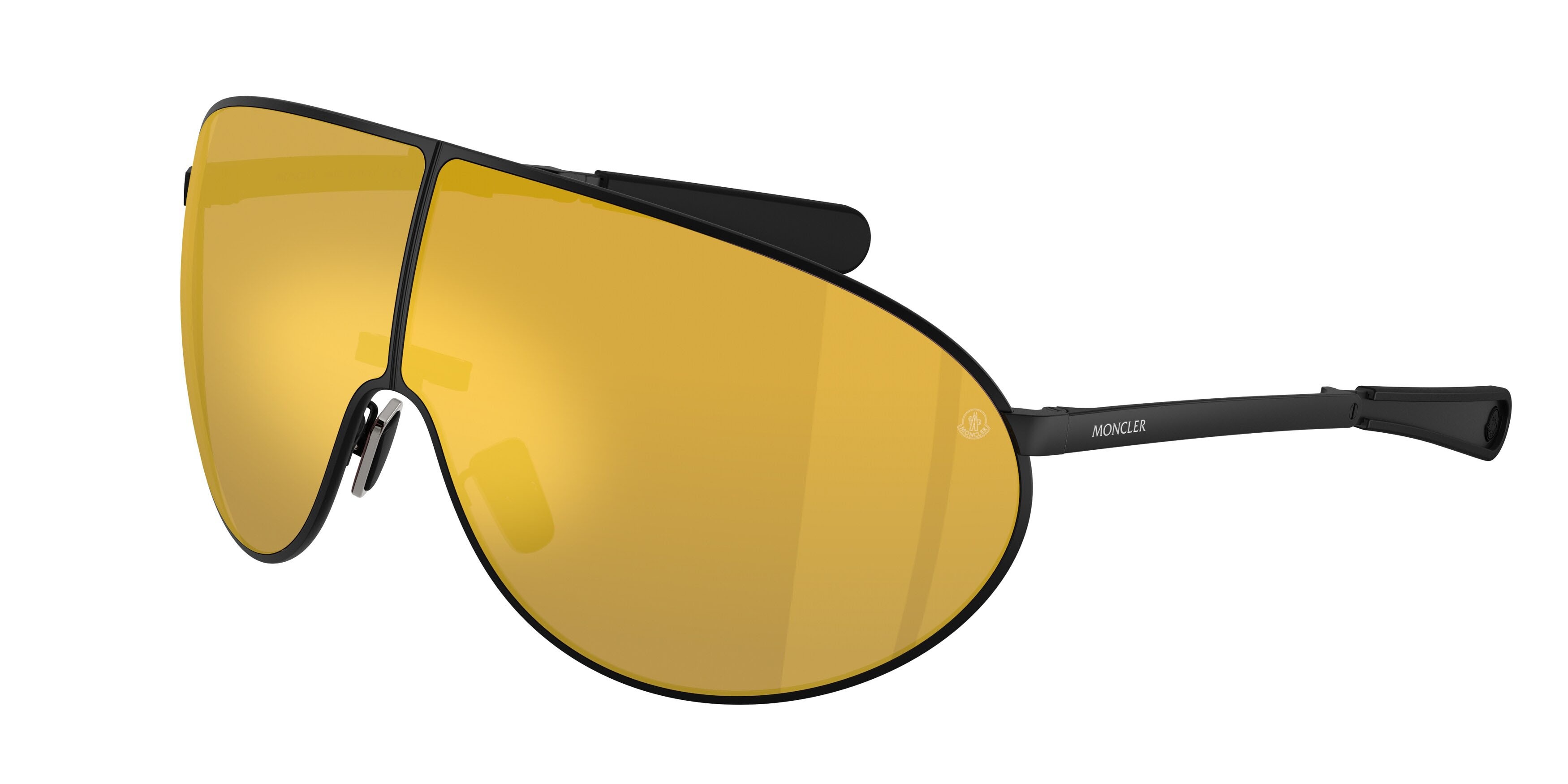 Occhiali da sole Moncler Vekto ME 4007 (10015A) colore nero opaco forma aviator lenti oro a specchio