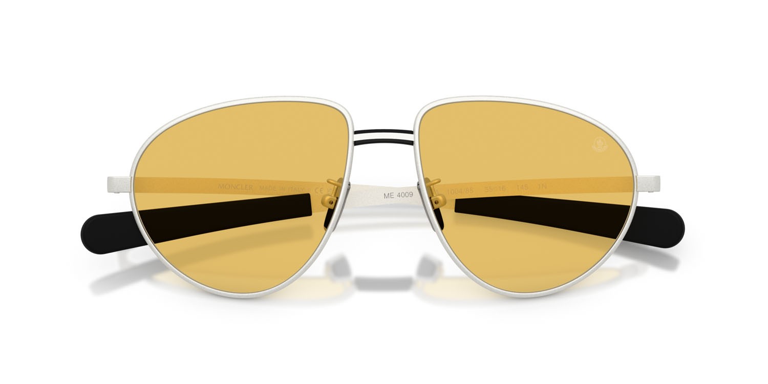 Occhiali da sole Moncler Vizla ME 4009 (100485) colore argento opaco forma aviator lenti giallo tinta unita
