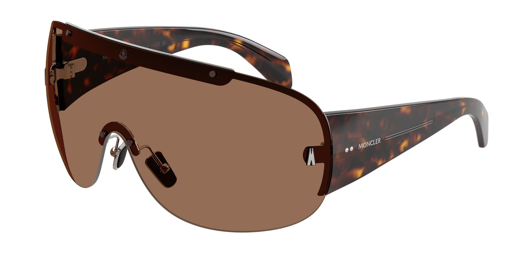 Sunglasses Moncler Rizon ME 4012 (102373) color argento lucido shape aviator lenses solid cinnamon