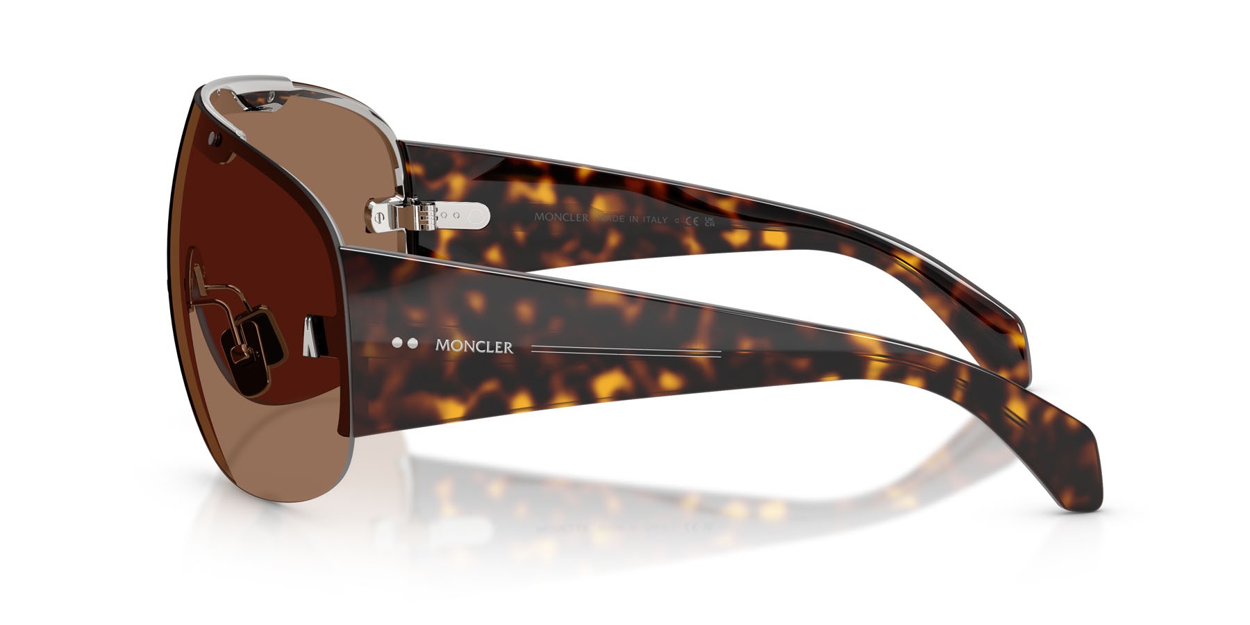 Sunglasses Moncler Rizon ME 4012 (102373) color argento lucido shape aviator lenses solid cinnamon