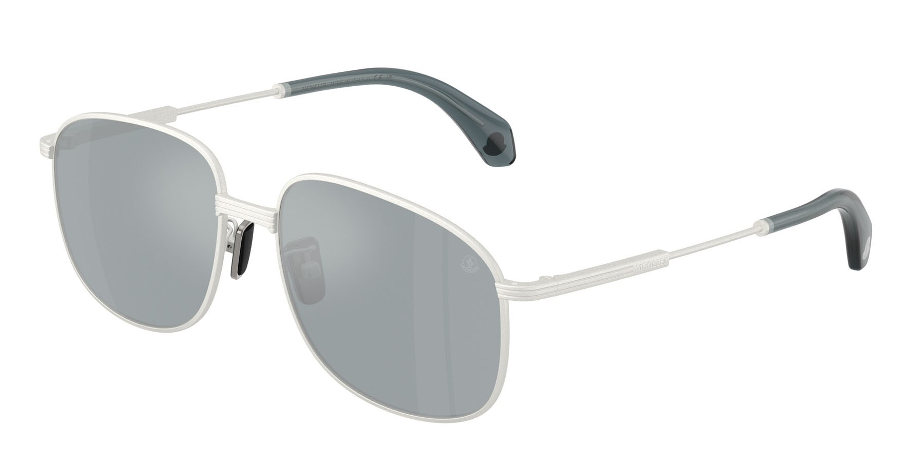 Occhiali da sole Moncler Fennix ME 4013 (10046G) colore argento opaco forma aviator lenti blu a specchio