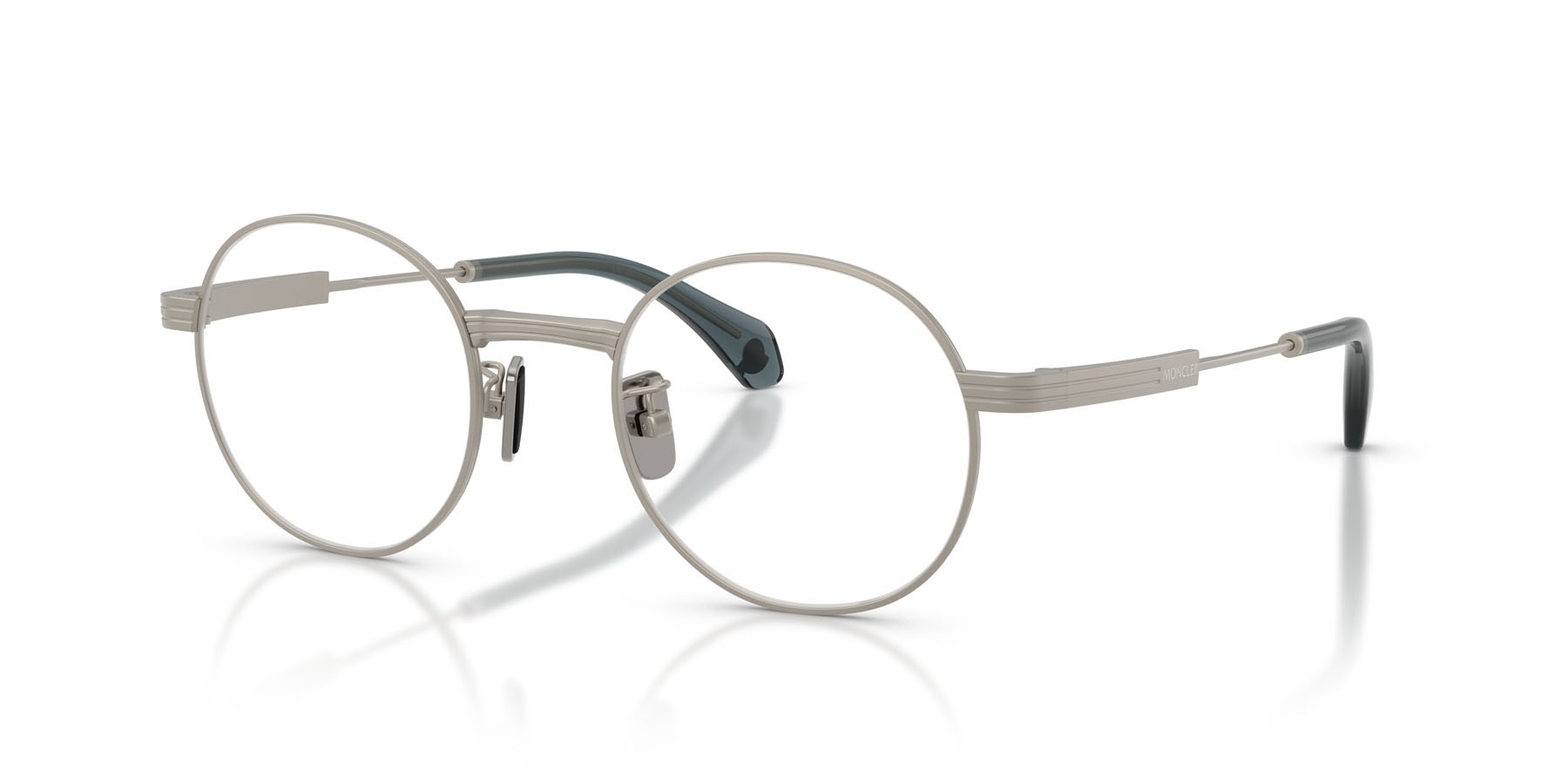 Occhiali da sole Moncler Suffuse ME 4015T (10046G) colore argento opaco forma rotondo lenti blu a specchio
