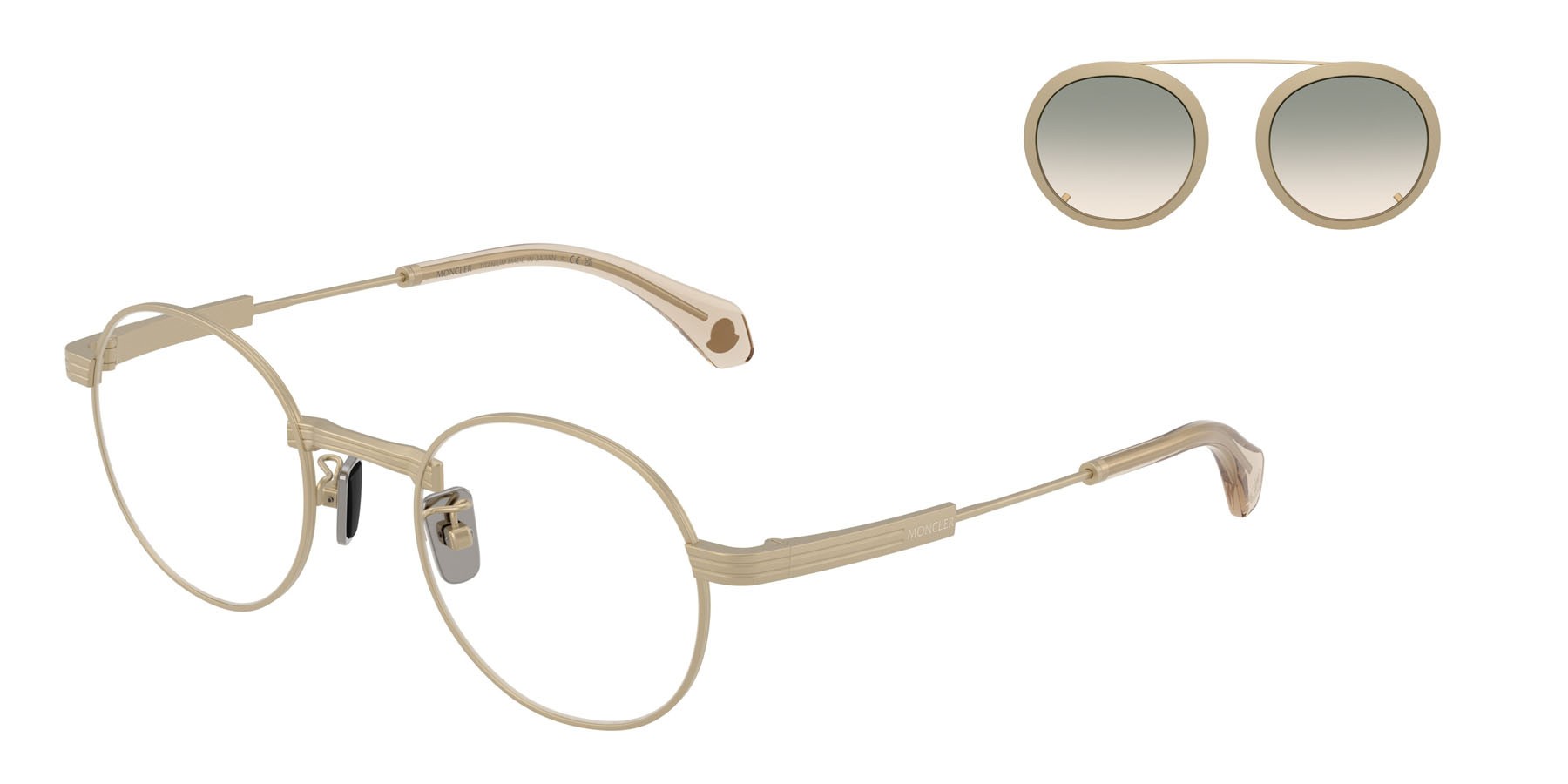 Occhiali da sole Moncler Suffuse ME 4015T (10242C) colore oro pallido opaco forma rotondo lenti marrone sfumato