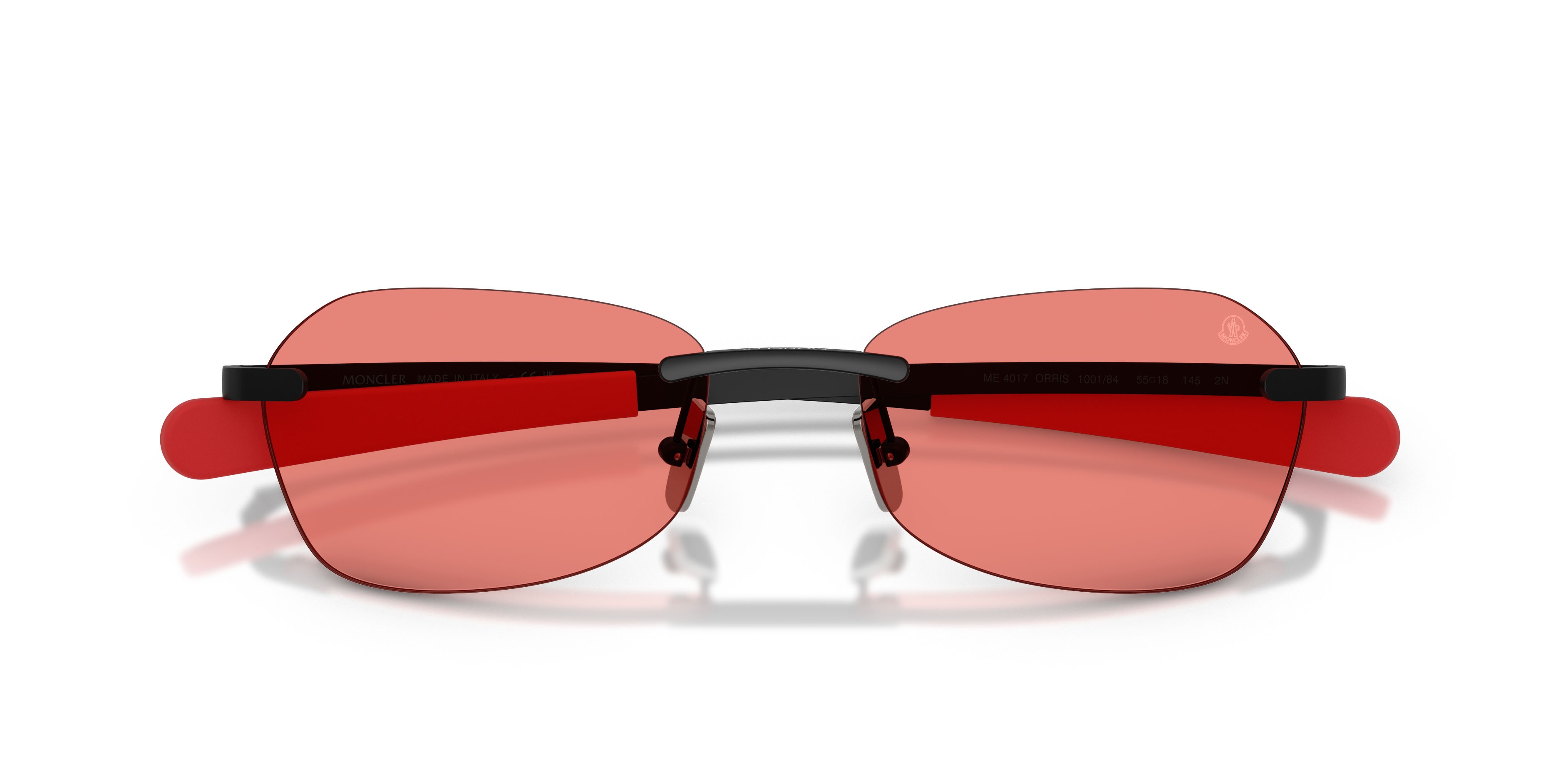 Occhiali da sole Moncler Orris ME 4017 (100184) colore nero opaco forma irregolare lenti rosso