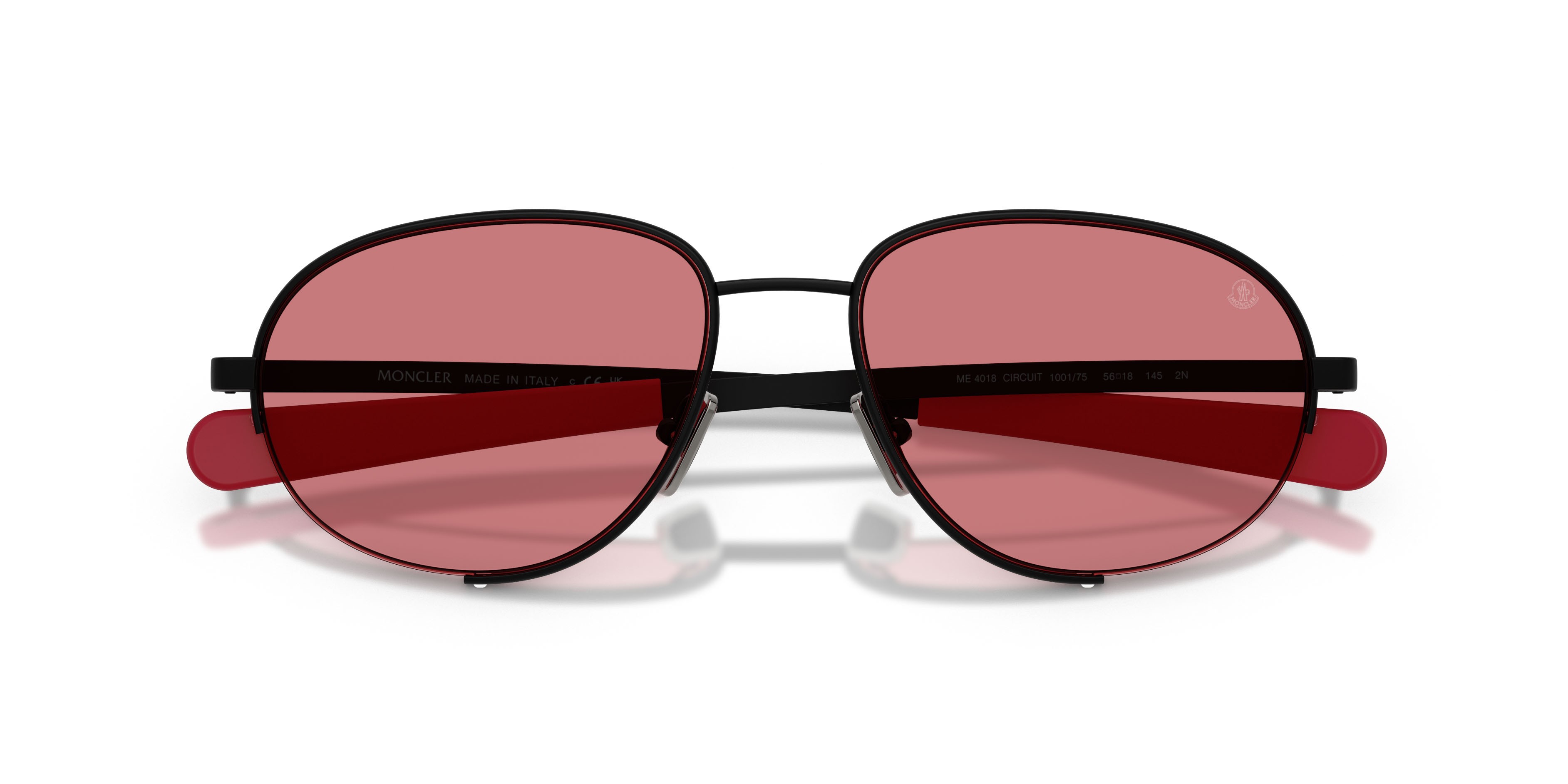 Occhiali da sole Moncler Circuit ME 4018 (100175) colore nero opaco forma ovale lenti rosso