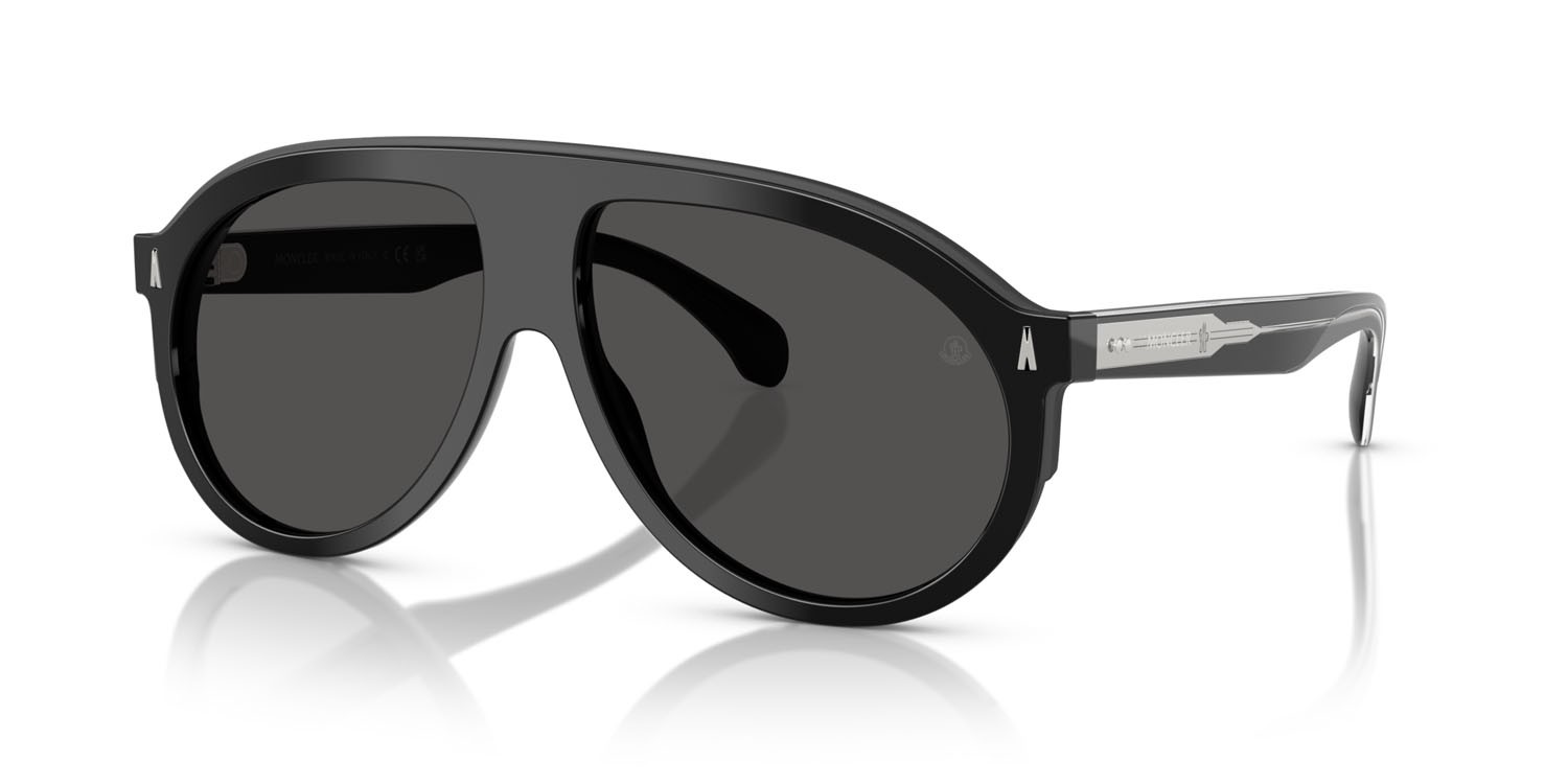 Occhiali da sole Moncler Fhaite ME 6001 (300187) colore nero lucido forma aviator lenti grigio scuro