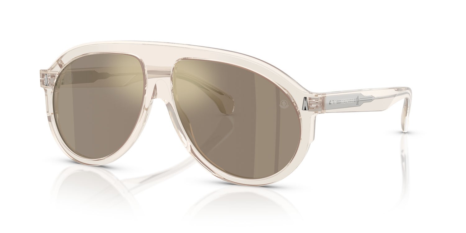 Occhiali da sole Moncler Fhaite ME 6001 (30035A) colore burro trasparente forma aviator lenti marrone chiaro specchiato oro