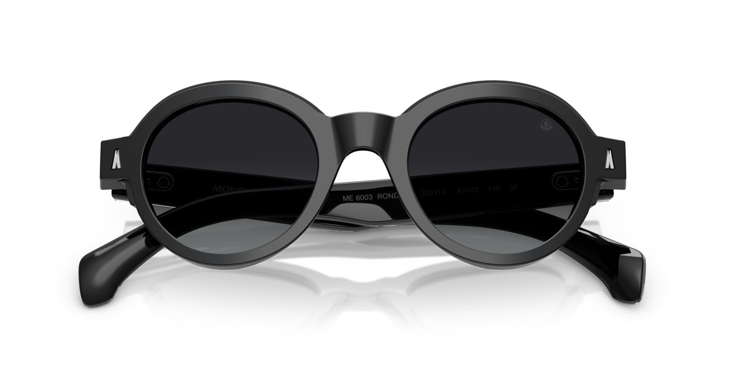 Occhiali da sole Moncler Rondosa ME 6003 (3001T3) colore nero lucido forma rotondo lenti polar grigia sfumata