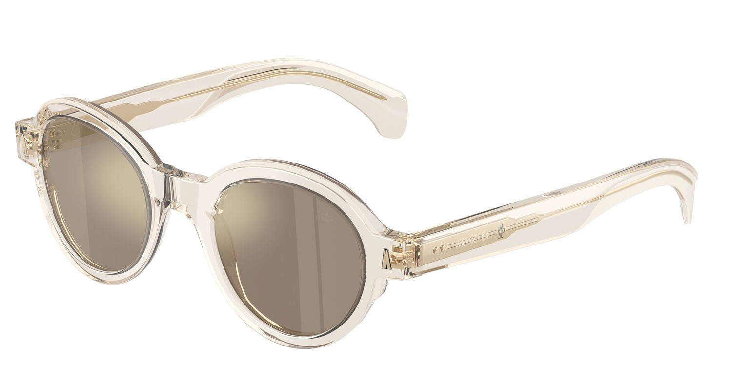 Occhiali da sole Moncler Rondosa ME 6003 (30035A) colore burro trasparente forma rotondo lenti marrone chiaro specchiato oro