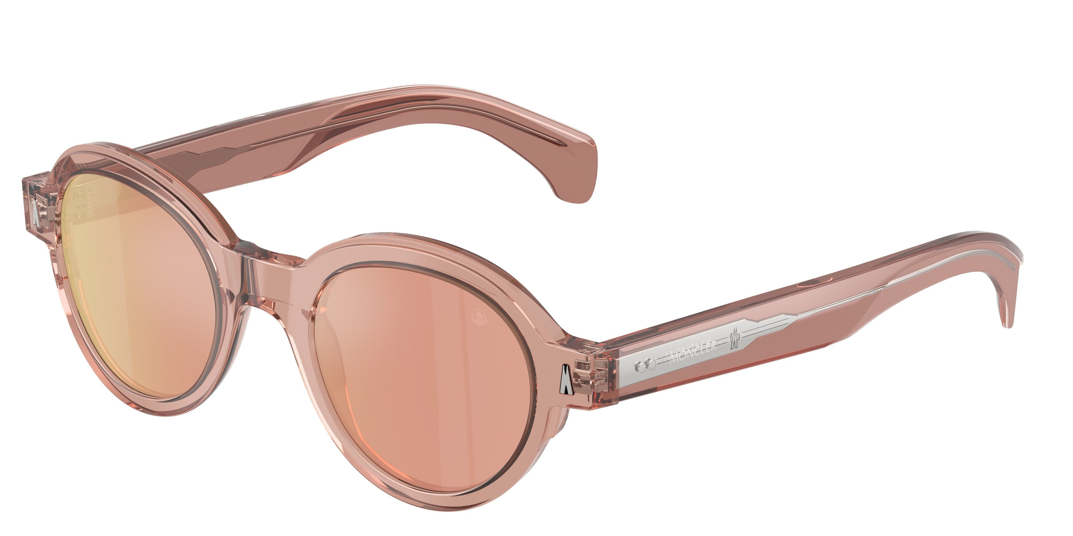 Occhiali da sole Moncler Rondosa ME 6003 (30087J) colore pesca trasparente forma rotondo lenti oro rose a specchio