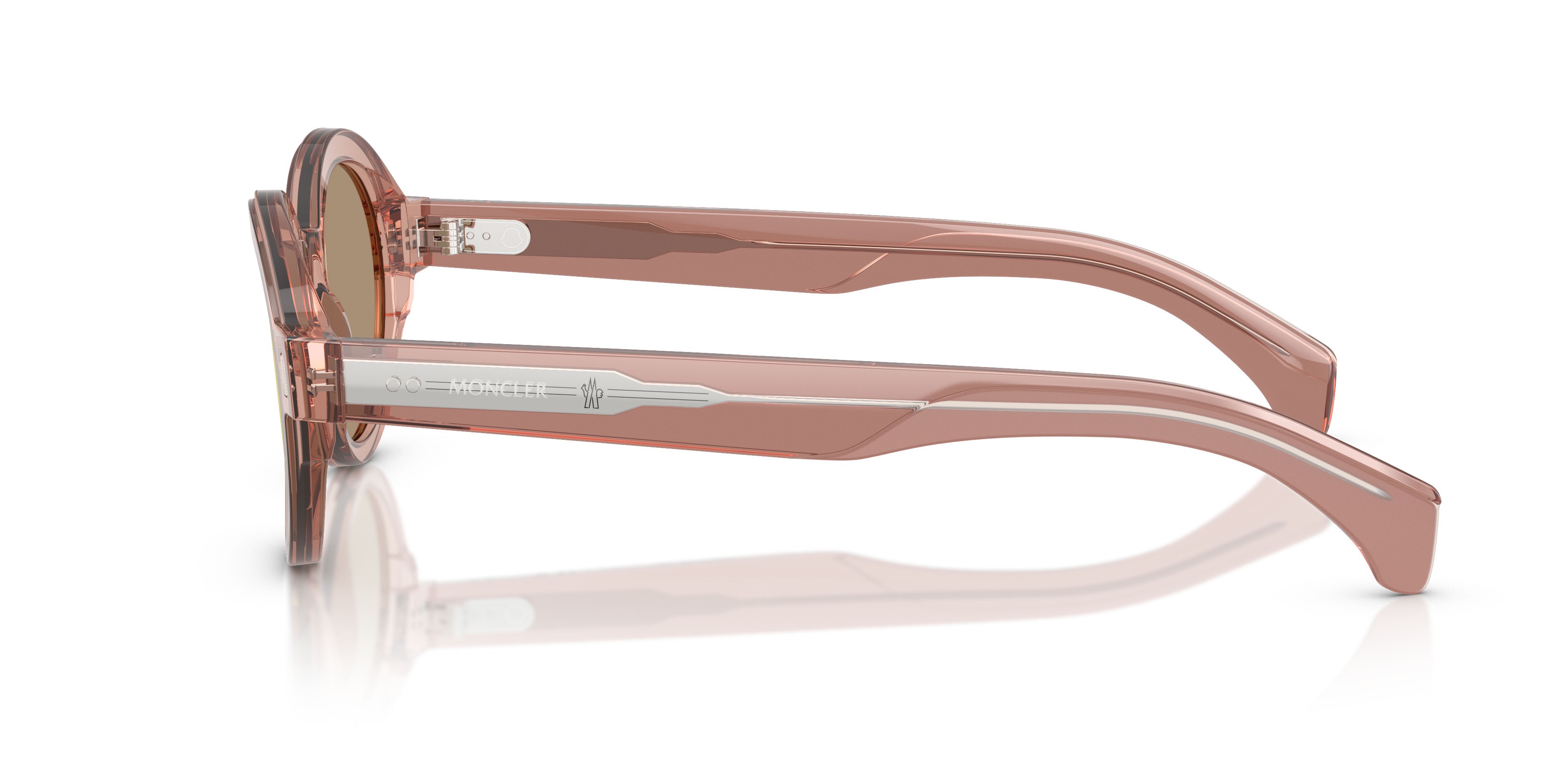 Occhiali da sole Moncler Rondosa ME 6003 (30087J) colore pesca trasparente forma rotondo lenti oro rose a specchio