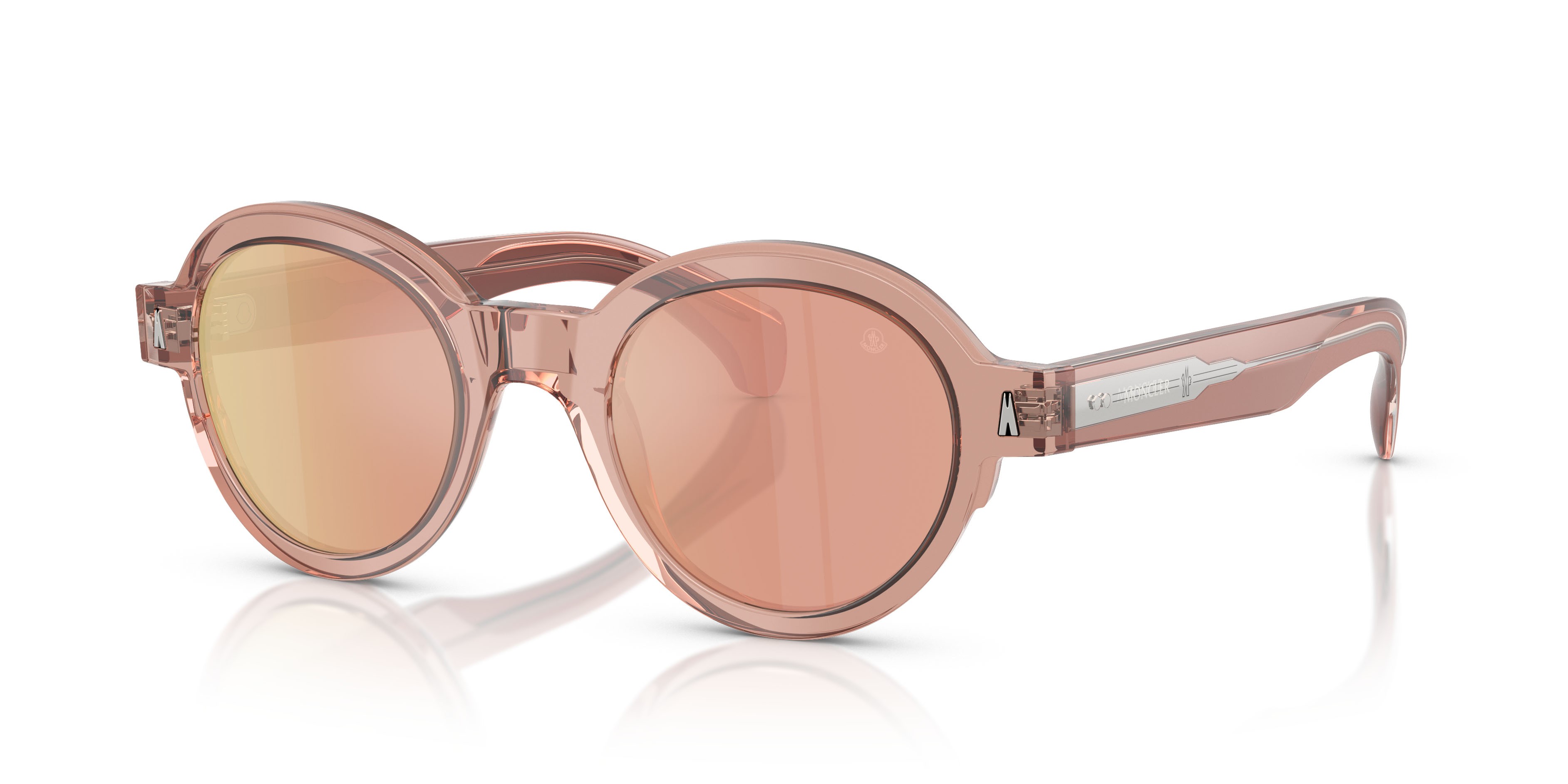 Occhiali da sole Moncler Rondosa ME 6003 (30087J) colore pesca trasparente forma rotondo lenti oro rose a specchio