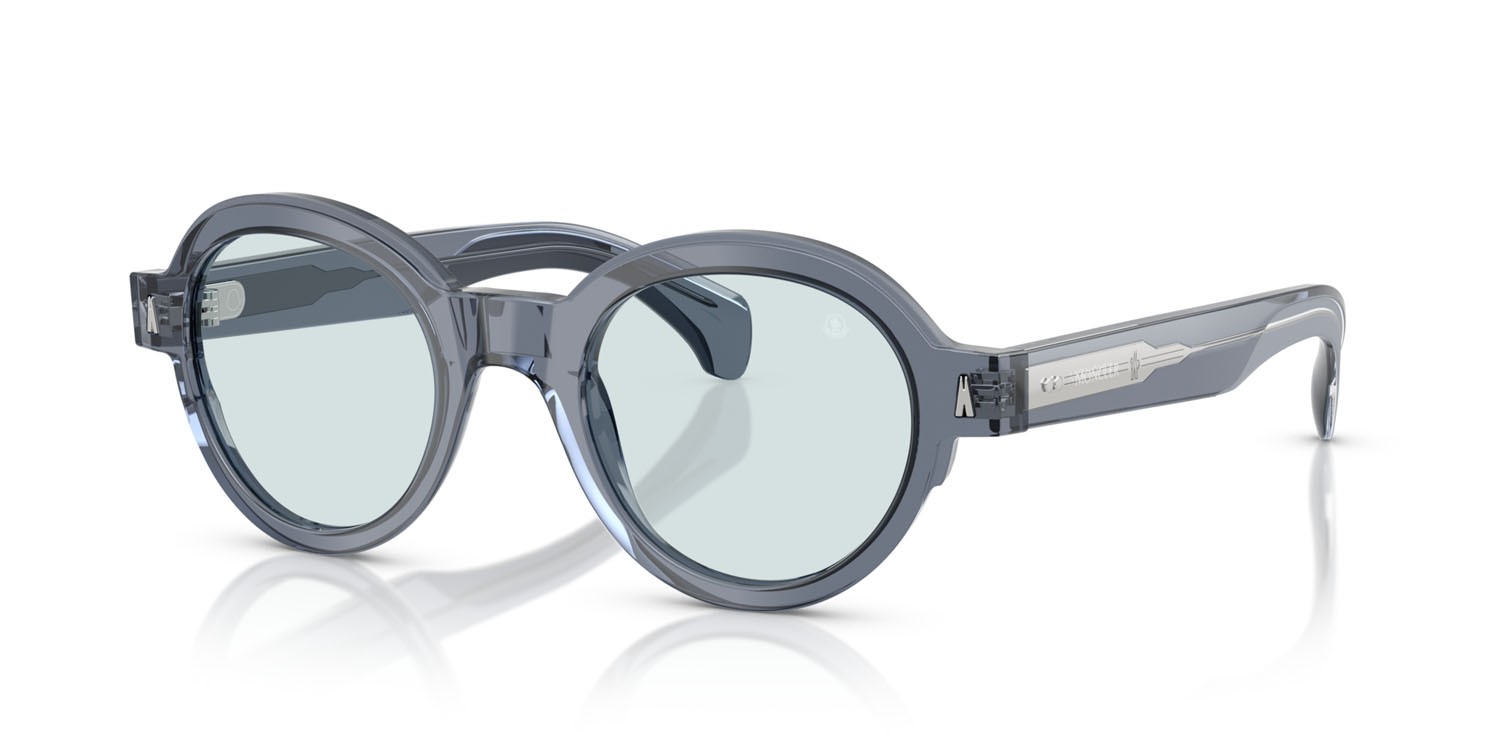 Occhiali da sole Moncler Rondosa ME 6003 (300T72) colore blu trasparente lucido forma rotondo lenti fotocromatica azzurro