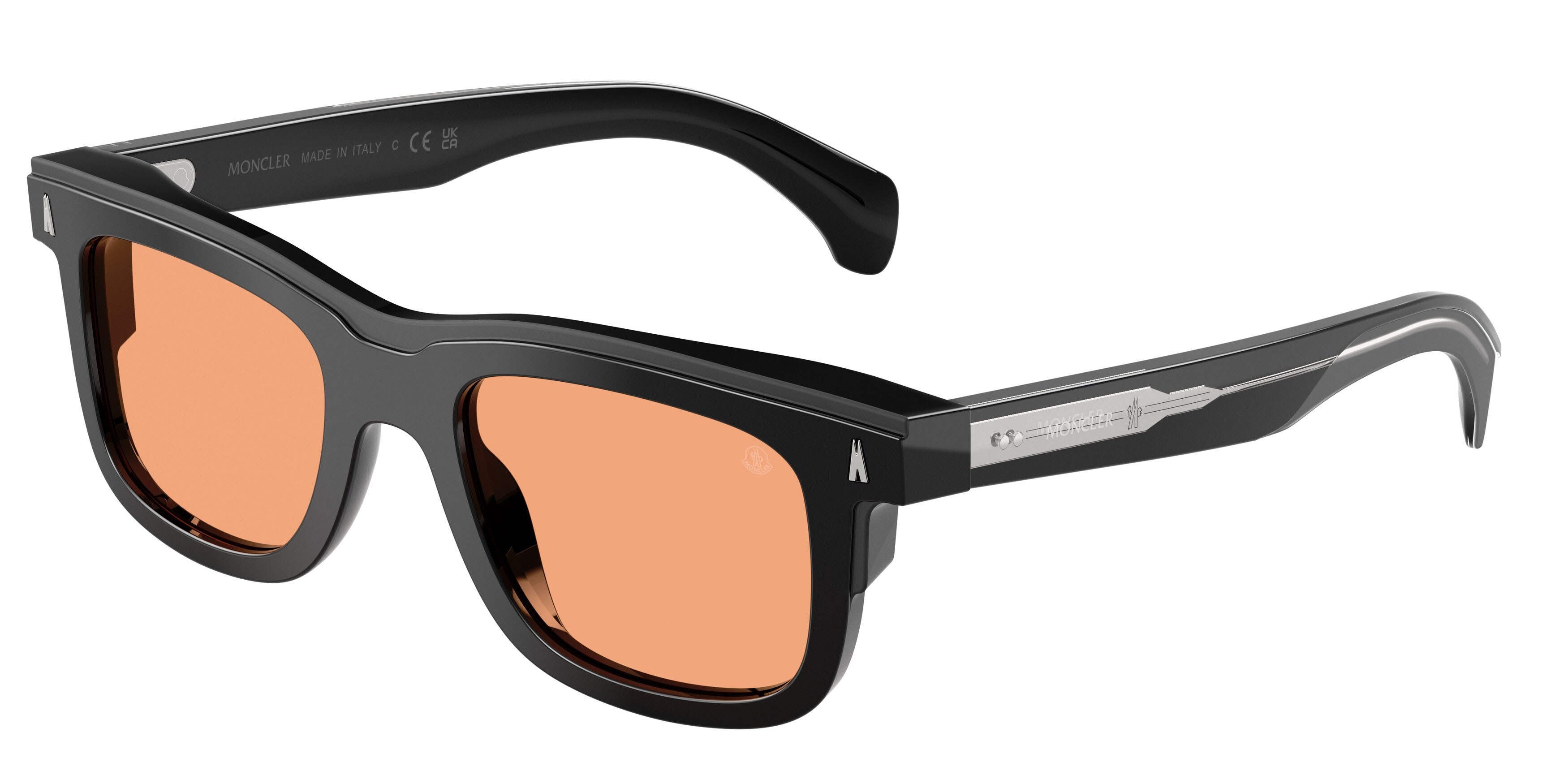 Occhiali da sole Moncler Claro ME 6004 (300174) colore nero lucido forma quadrato lenti arancione tinta unita