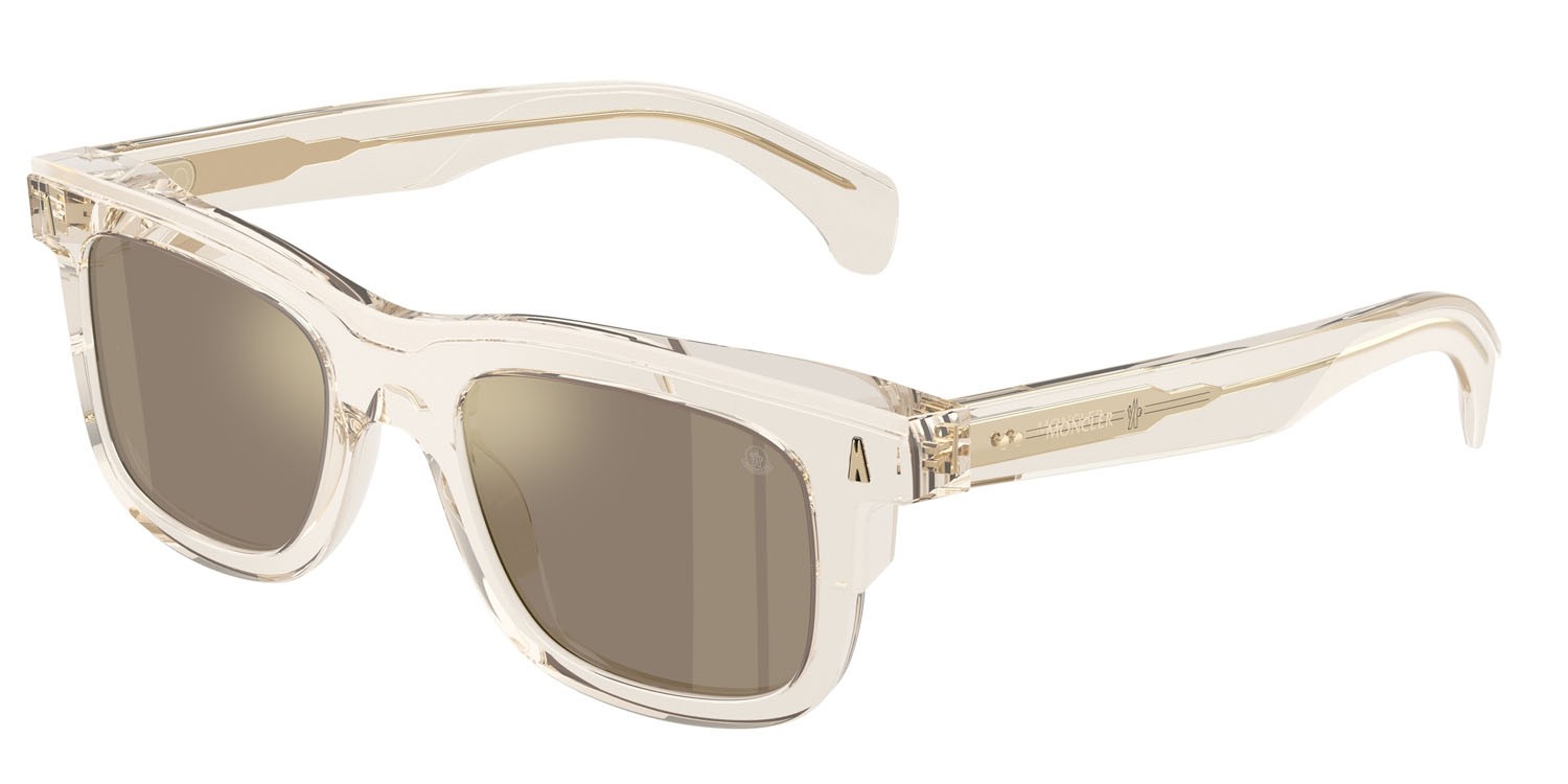 Sunglasses Moncler Claro ME 6004 (30035A) color burro trasparente shape square lenses marrone chiaro specchiato oro