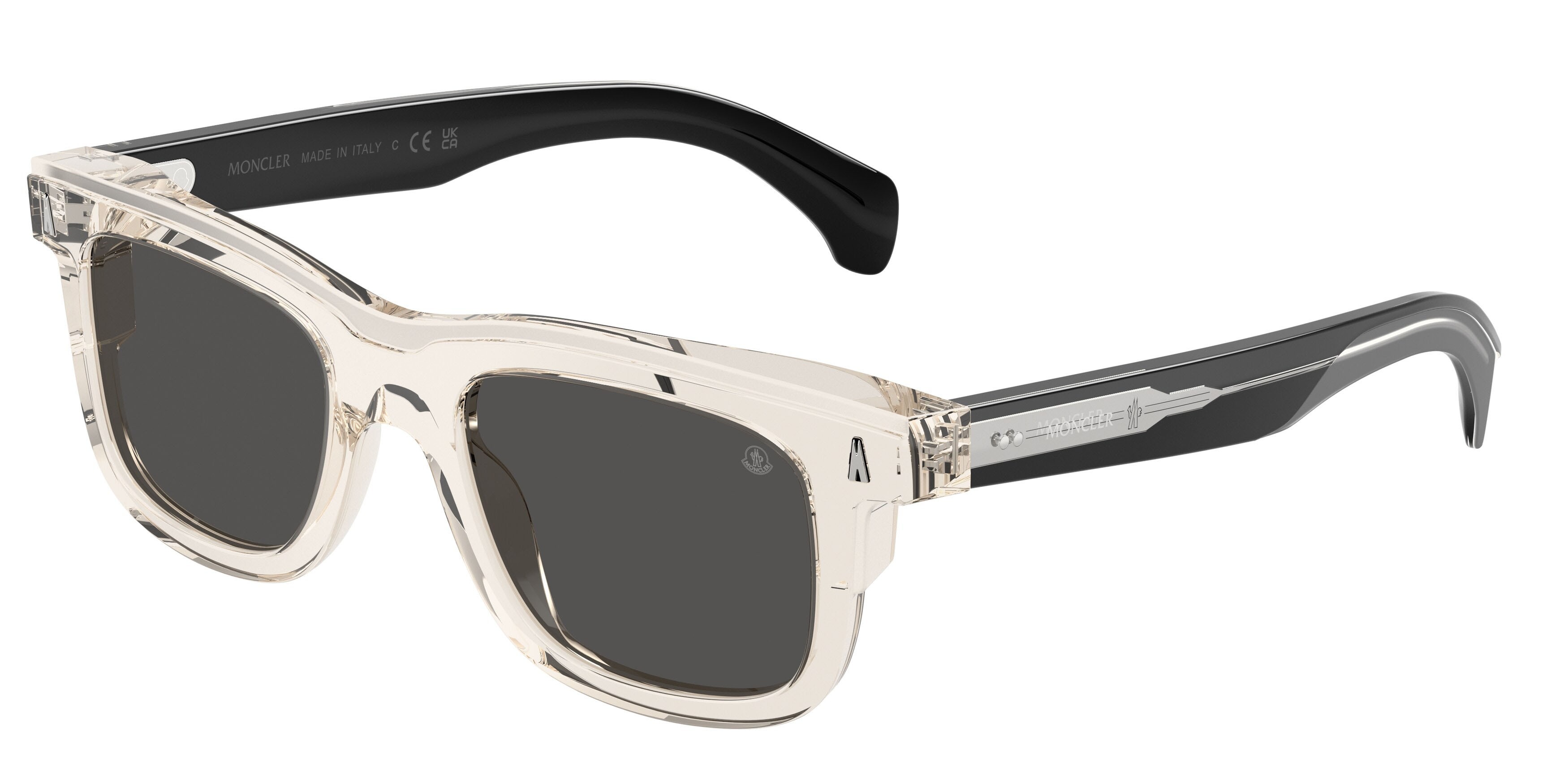 Occhiali da sole Moncler Claro ME 6004 (300387) colore burro trasparente forma quadrato lenti grigio scuro tinta unita