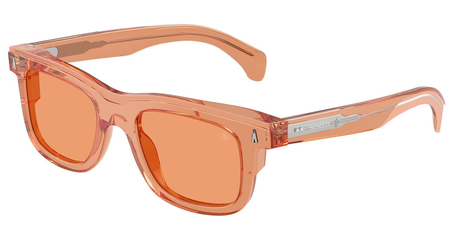 Sunglasses Moncler Claro ME 6004 (300574) color pesca trasparente shape square lenses arancione