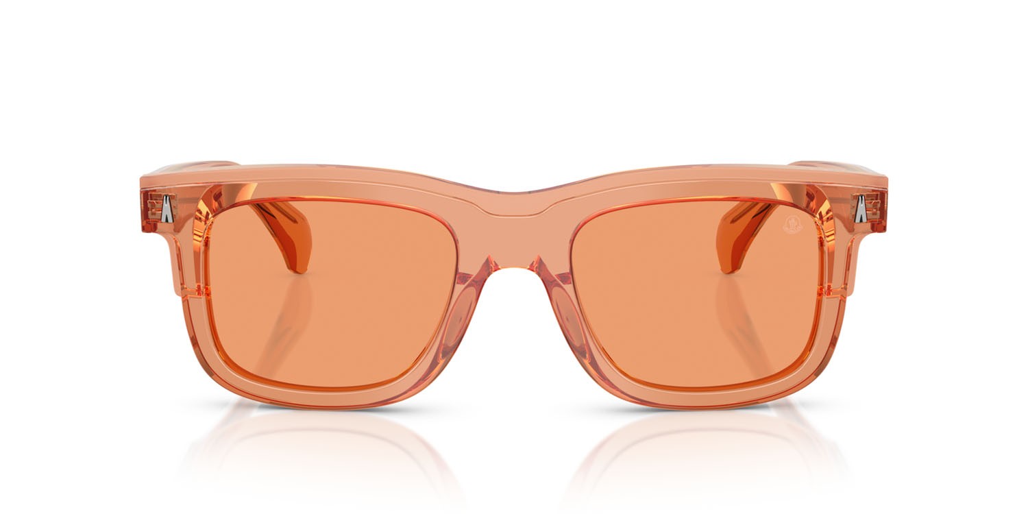 Sunglasses Moncler Claro ME 6004 (300574) color pesca trasparente shape square lenses arancione