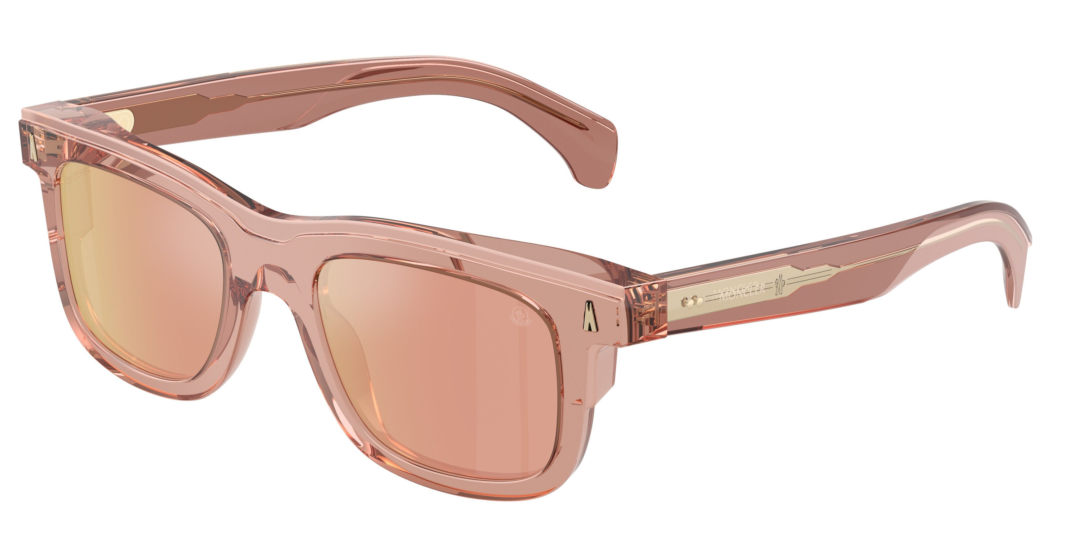 Occhiali da sole Moncler Claro ME 6004 (30087J) colore pesca trasparente forma quadrato lenti oro rose a specchio