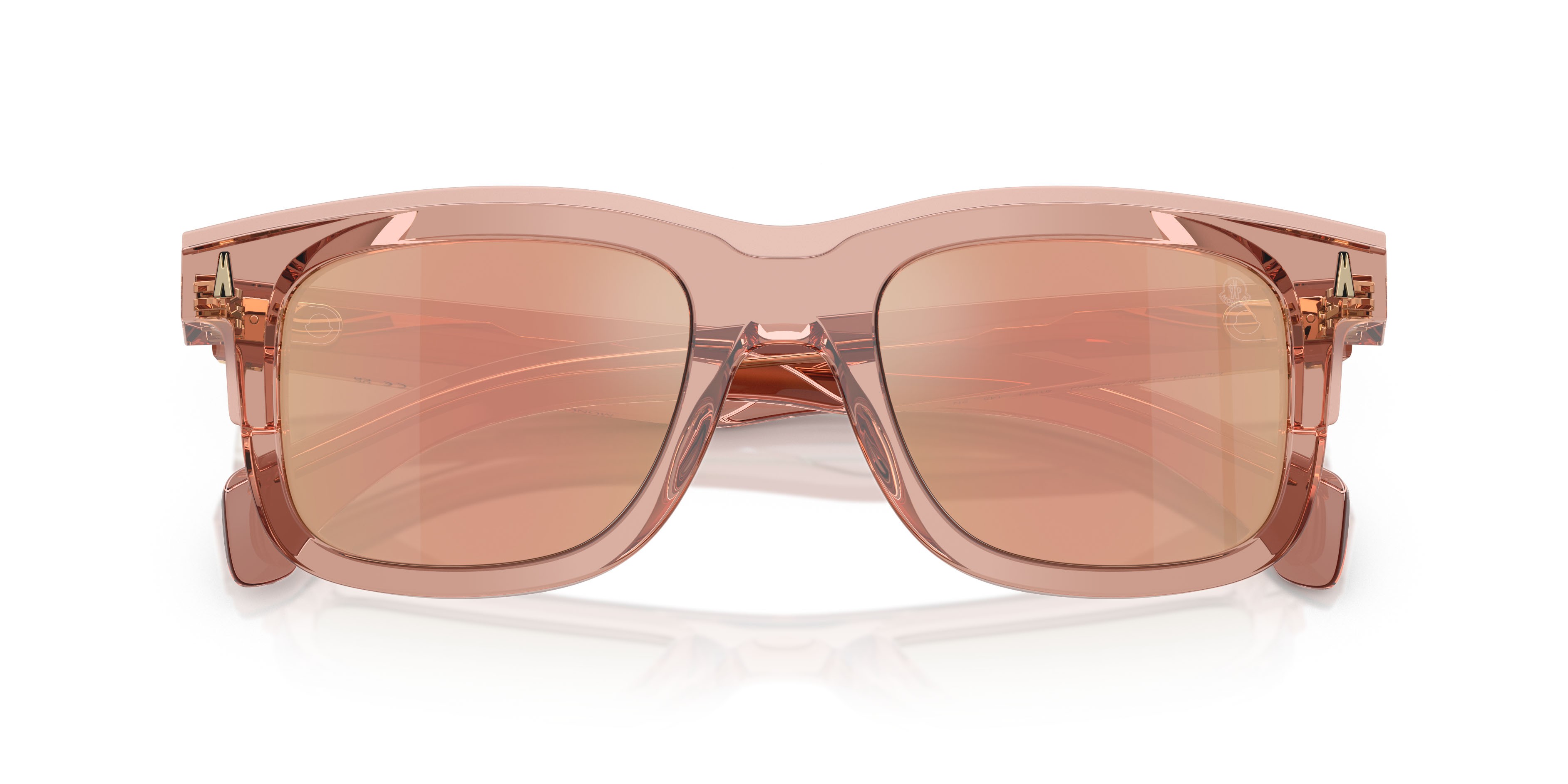 Occhiali da sole Moncler Claro ME 6004 (30087J) colore pesca trasparente forma quadrato lenti oro rose a specchio