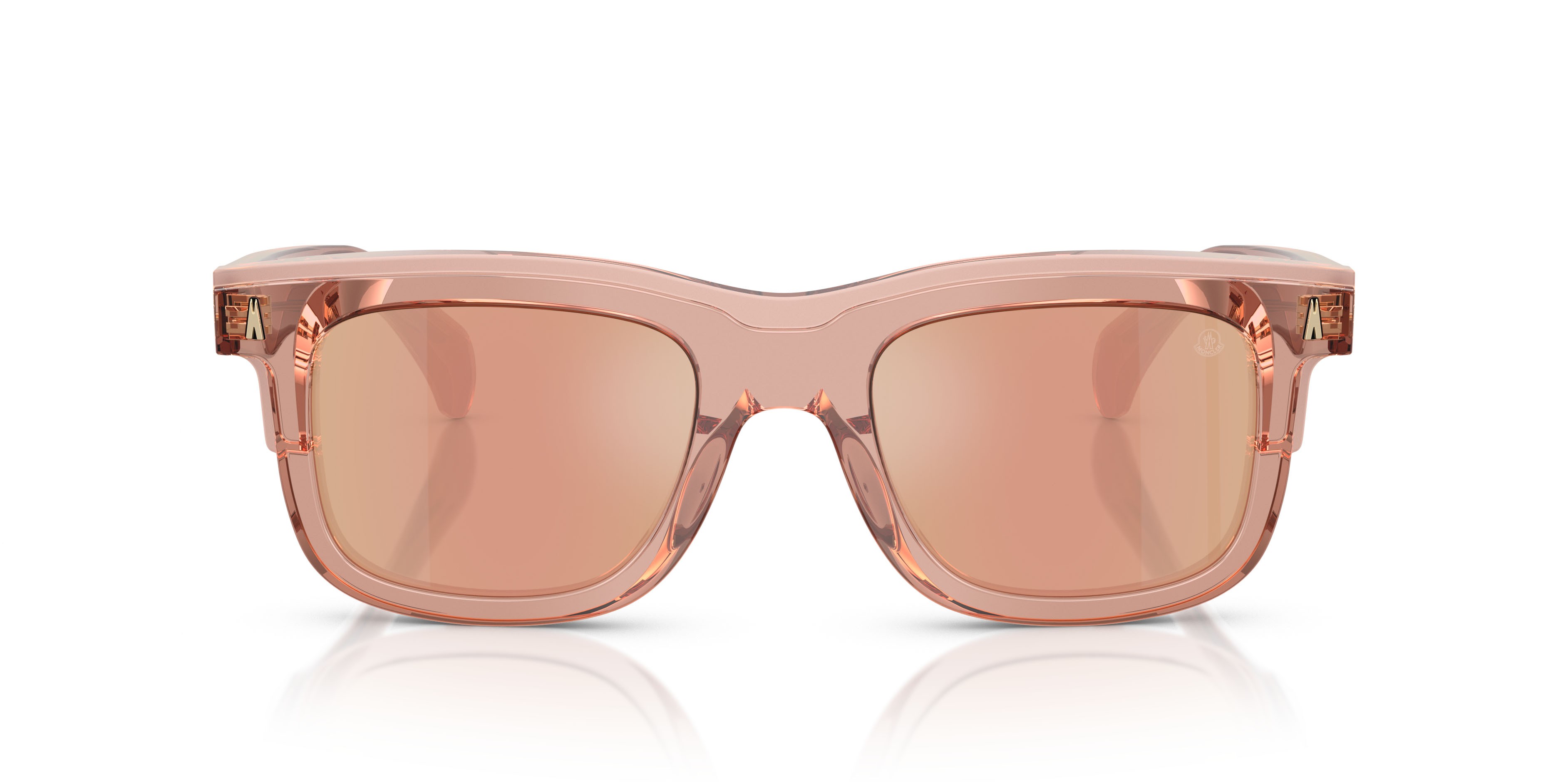 Occhiali da sole Moncler Claro ME 6004 (30087J) colore pesca trasparente forma quadrato lenti oro rose a specchio
