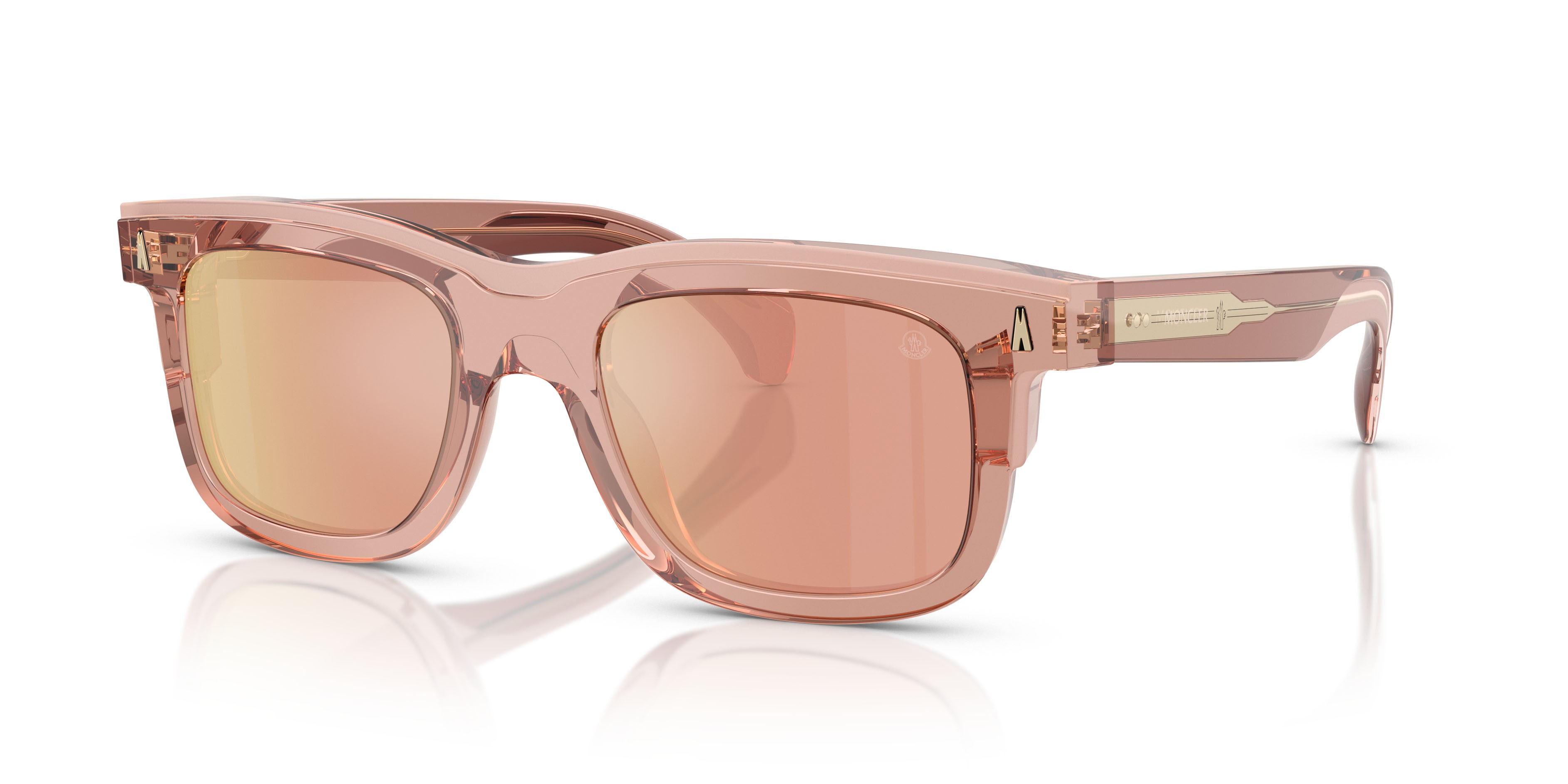 Occhiali da sole Moncler Claro ME 6004 (30087J) colore pesca trasparente forma quadrato lenti oro rose a specchio