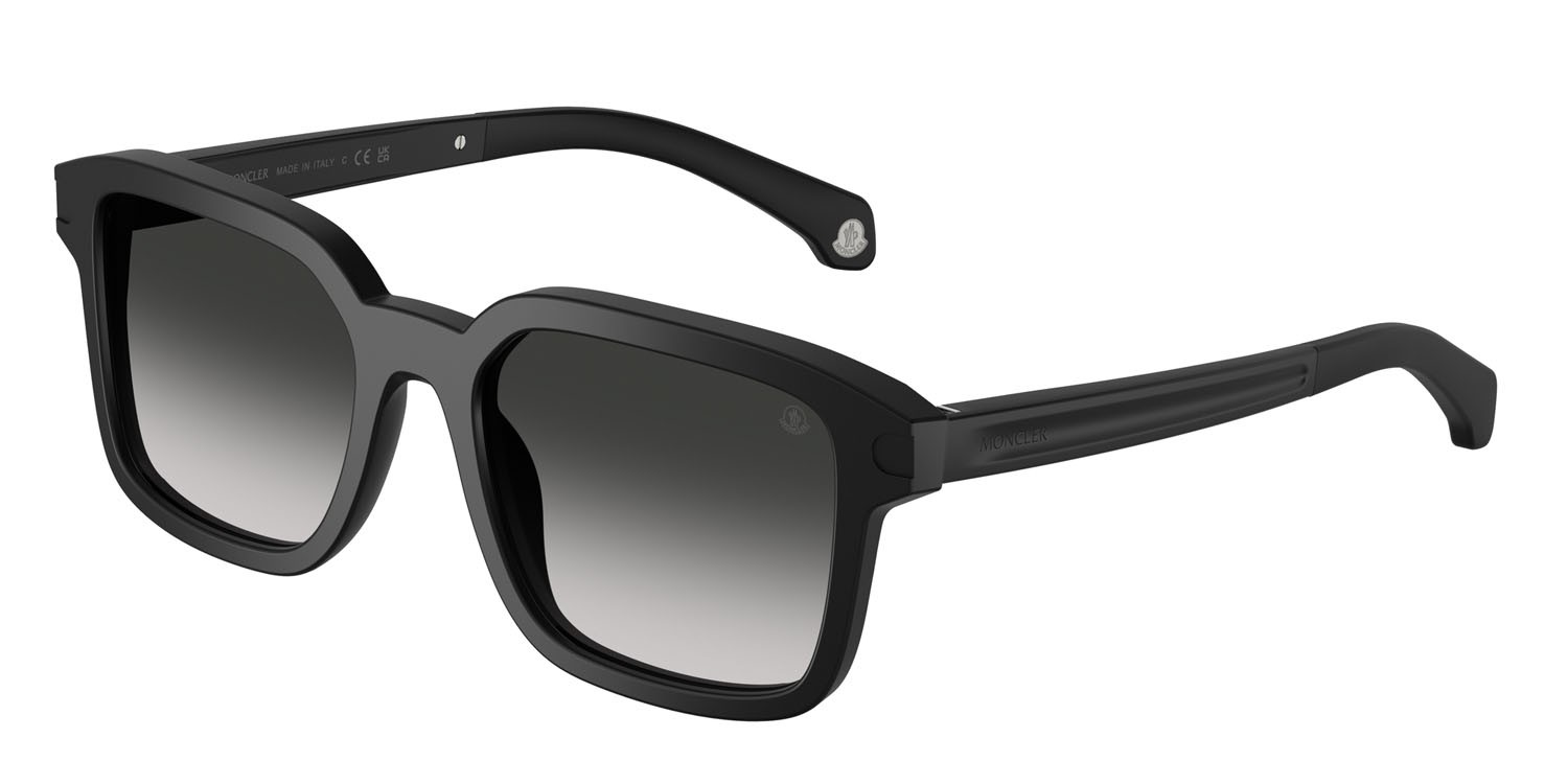Occhiali da sole Moncler Quaderna ME 6006 (30103C) colore nero opaco forma quadrato lenti grigio chiaro sfumato nero