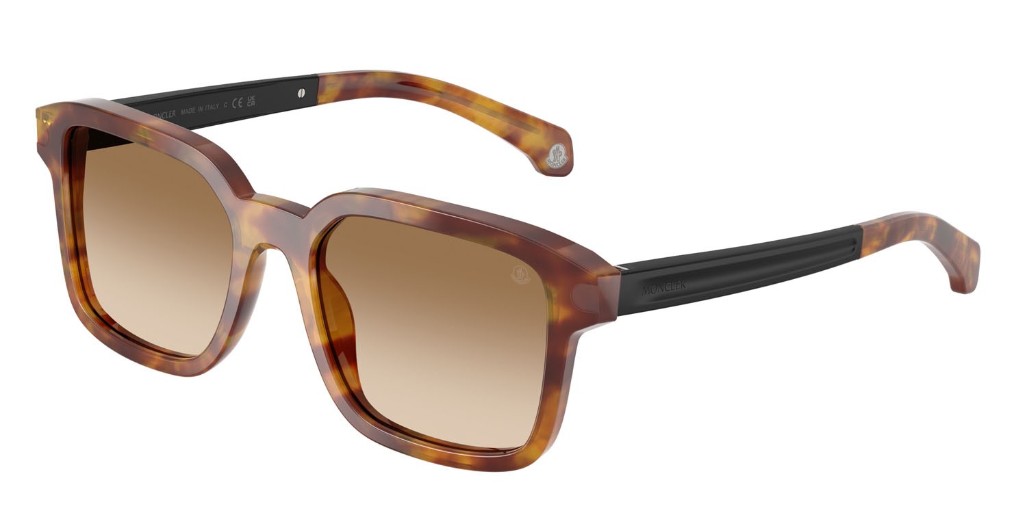 Sunglasses Moncler Quaderna ME 6006 (301189) color havana miele shape square lenses marrone chiaro sfumato marrone