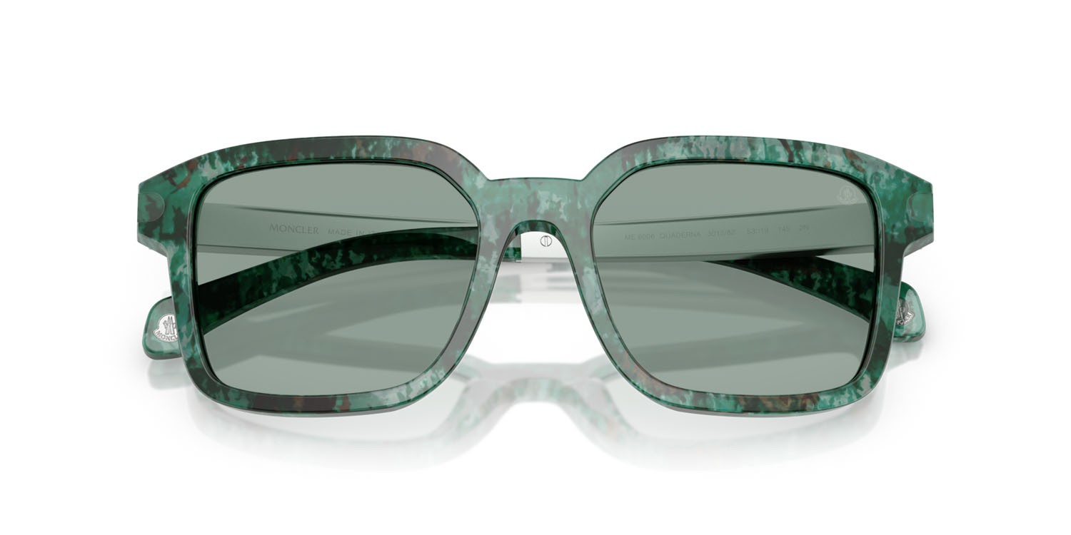 Occhiali da sole Moncler Quaderna ME 6006 (301282) colore havana verde forma quadrato lenti verde petrolio