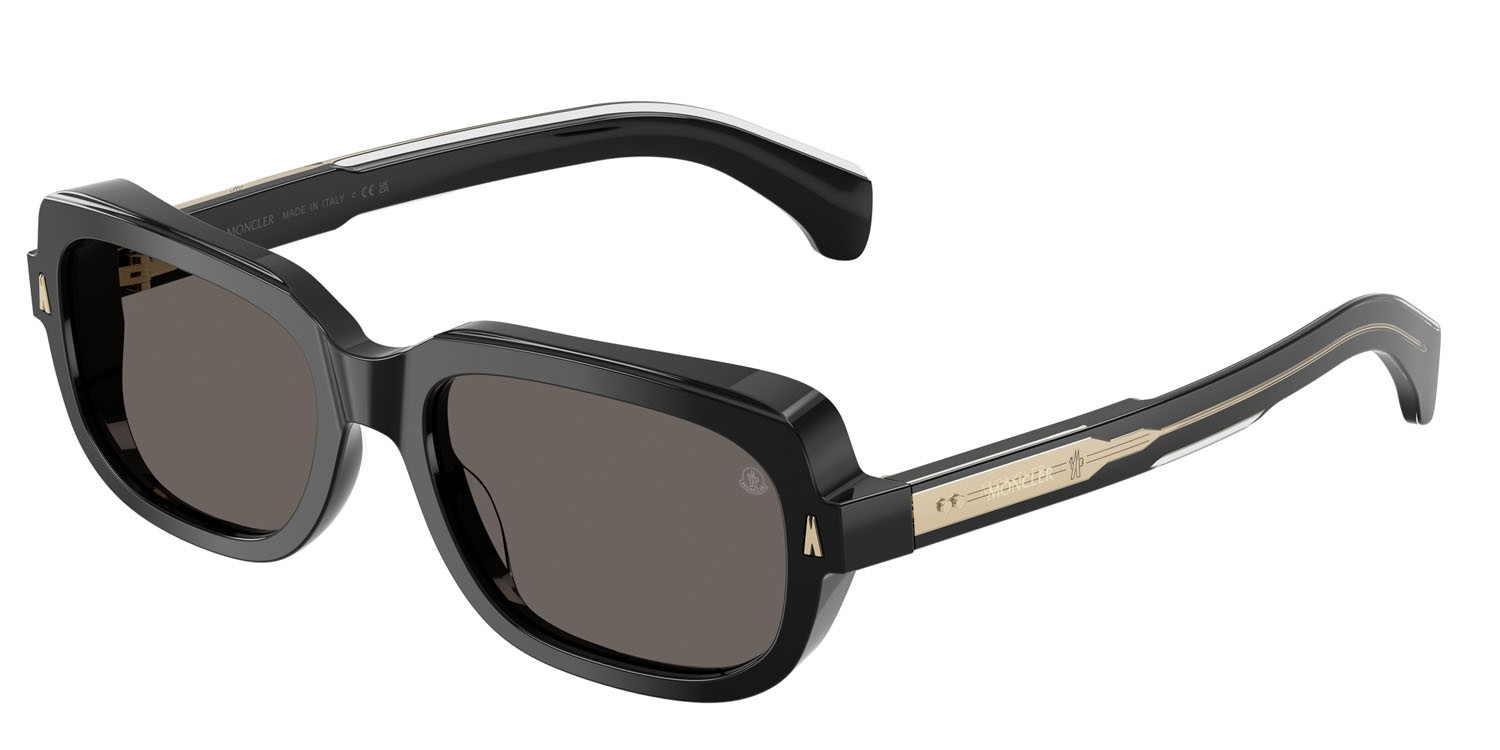 Occhiali da sole Moncler Suntrap ME 6008 (300187) colore nero lucido forma quadrato lenti grigio scuro