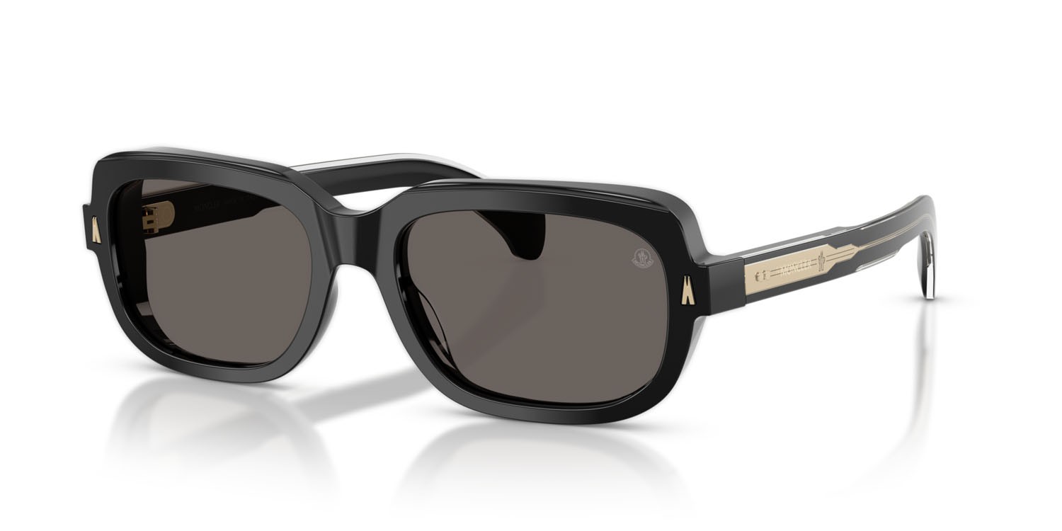Occhiali da sole Moncler Suntrap ME 6008 (300187) colore nero lucido forma quadrato lenti grigio scuro