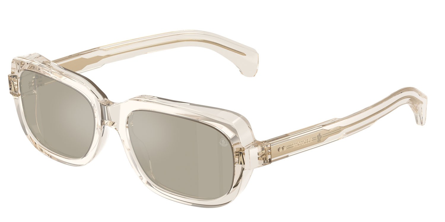 Sunglasses Moncler Suntrap ME 6008 (30035A) color burro lucido trasparente shape square lenses mirror brown gold