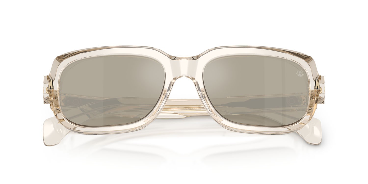 Sunglasses Moncler Suntrap ME 6008 (30035A) color burro lucido trasparente shape square lenses mirror brown gold