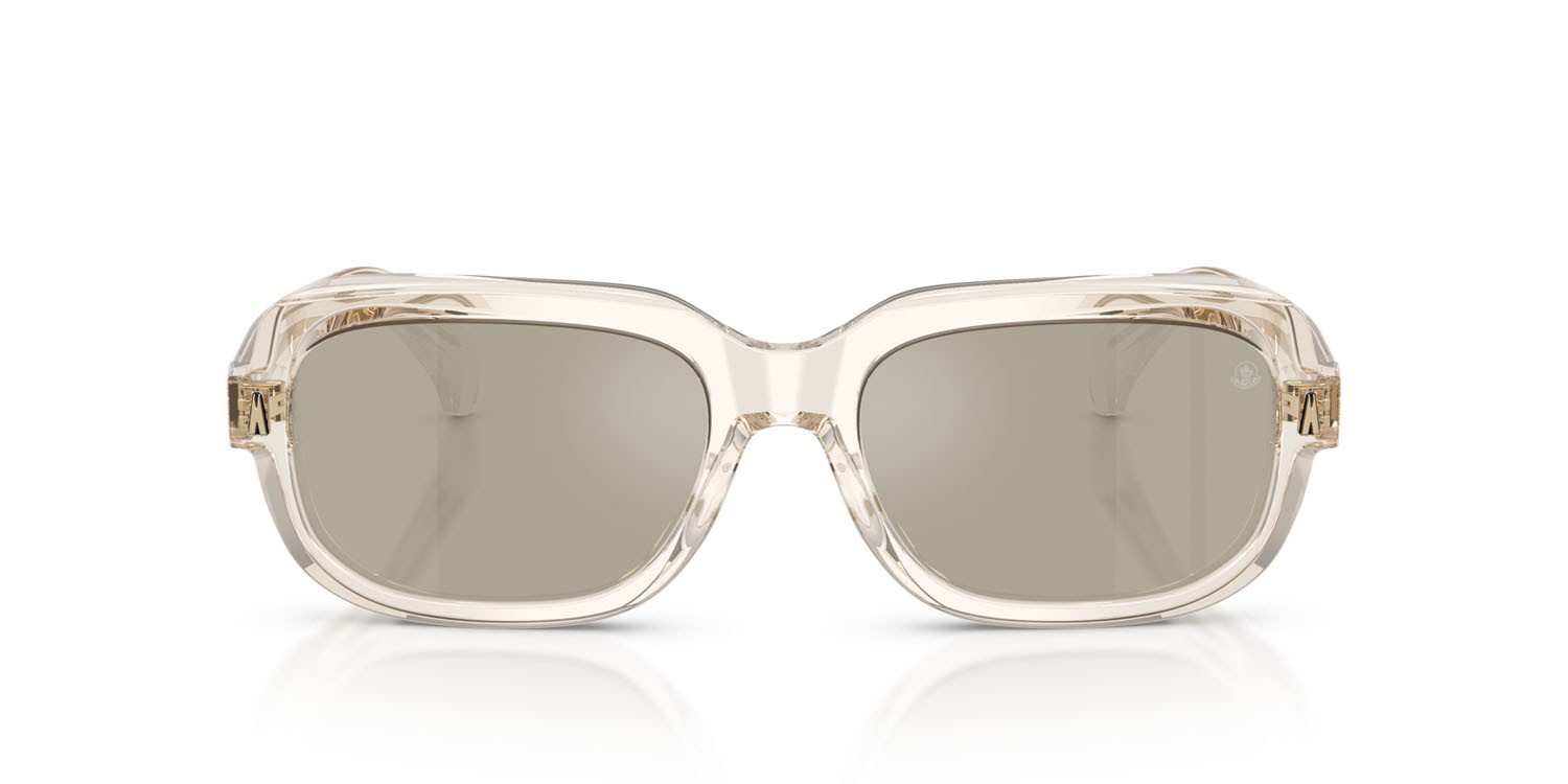 Sunglasses Moncler Suntrap ME 6008 (30035A) color burro lucido trasparente shape square lenses mirror brown gold