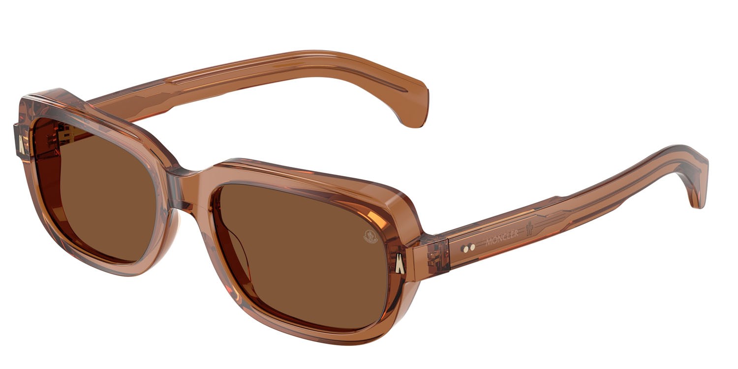 Occhiali da sole Moncler Suntrap ME 6008 (3017/3) colore cognac lucido trasparente forma quadrato lenti polarizzata marrone tinta unita