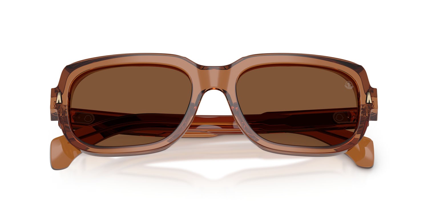 Occhiali da sole Moncler Suntrap ME 6008 (3017/3) colore cognac lucido trasparente forma quadrato lenti polarizzata marrone tinta unita