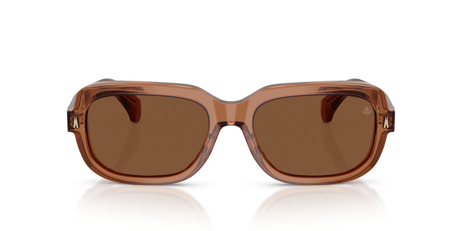 Occhiali da sole Moncler Suntrap ME 6008 (3017/3) colore cognac lucido trasparente forma quadrato lenti polarizzata marrone tinta unita
