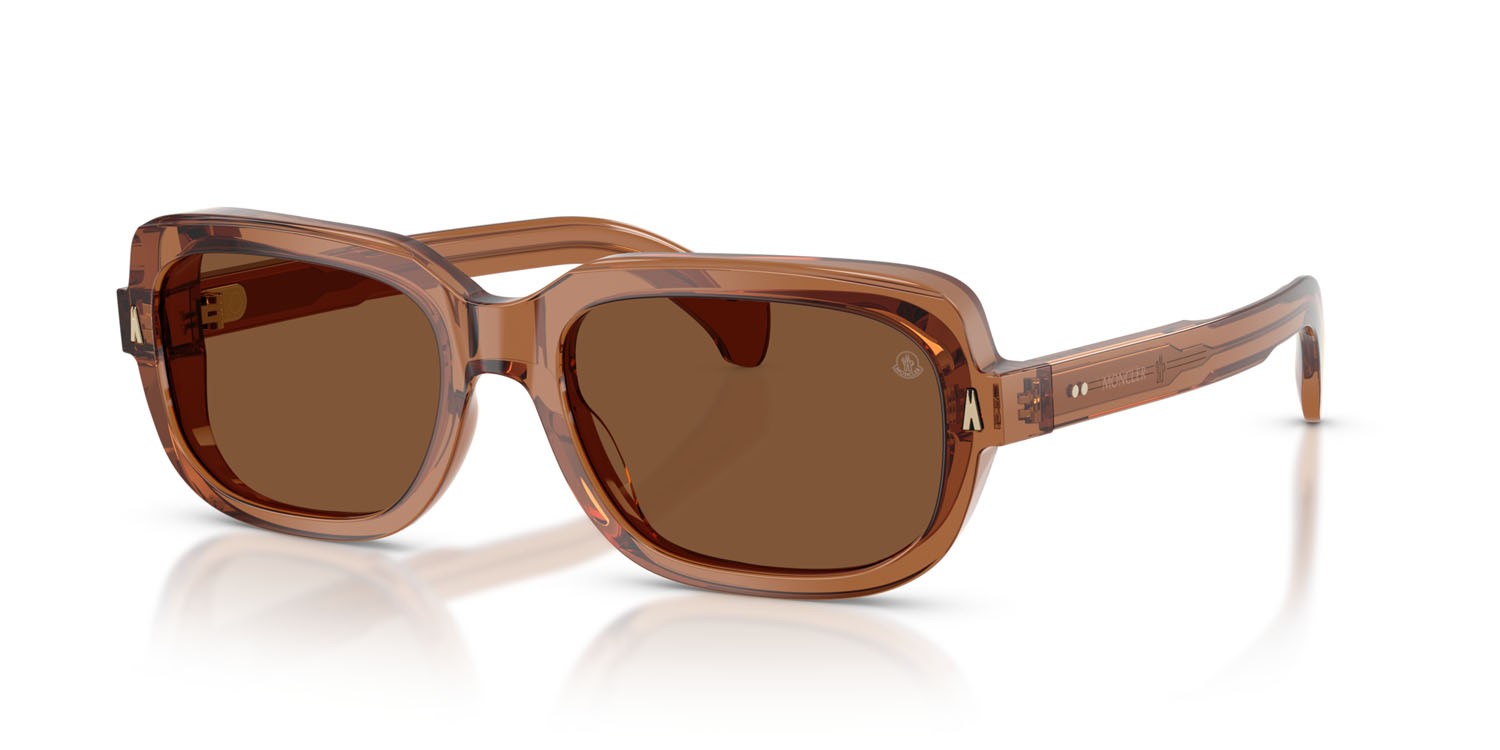 Occhiali da sole Moncler Suntrap ME 6008 (3017/3) colore cognac lucido trasparente forma quadrato lenti polarizzata marrone tinta unita