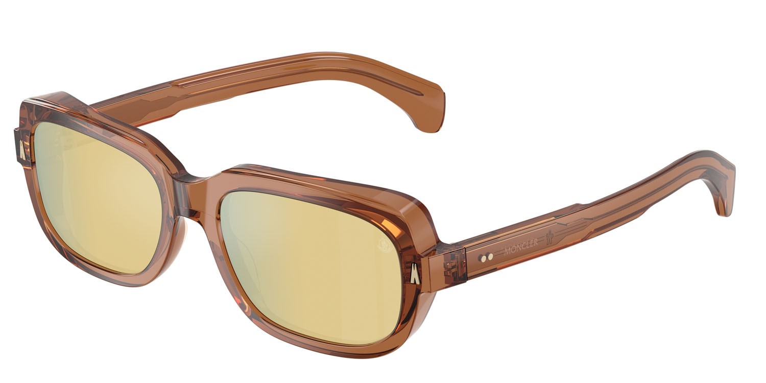 Occhiali da sole Moncler Suntrap ME 6008 (3017F9) colore cognac lucido trasparente forma quadrato lenti marrone specchiato bronzo