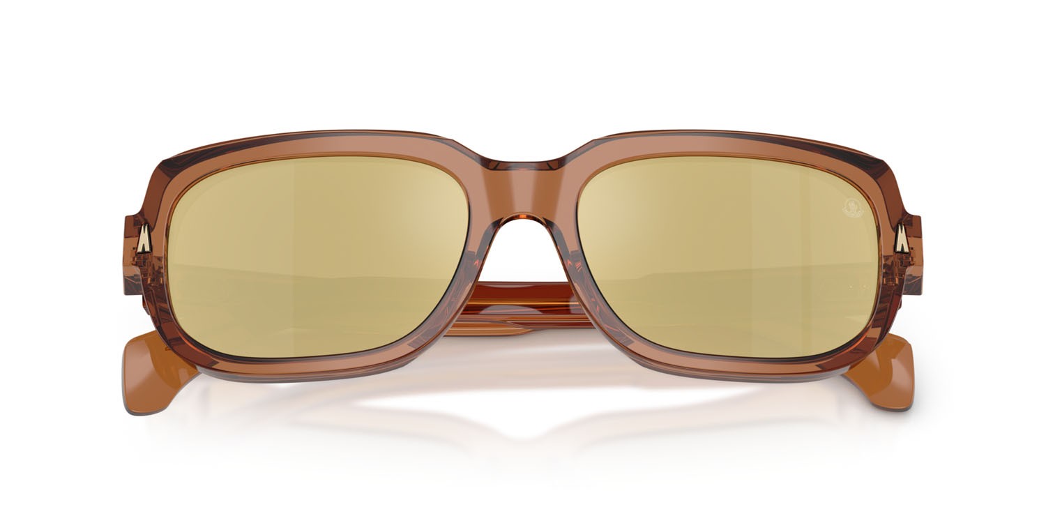 Occhiali da sole Moncler Suntrap ME 6008 (3017F9) colore cognac lucido trasparente forma quadrato lenti marrone specchiato bronzo