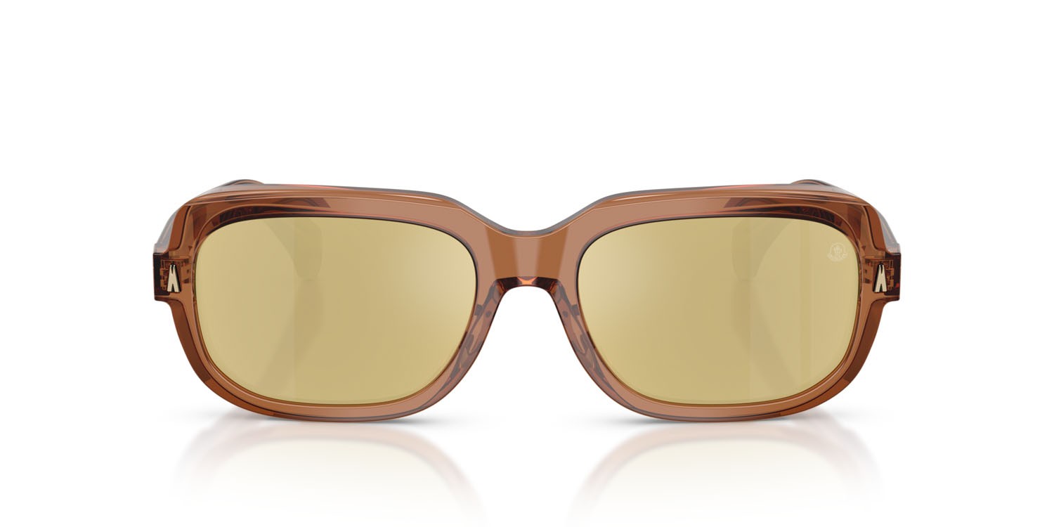 Occhiali da sole Moncler Suntrap ME 6008 (3017F9) colore cognac lucido trasparente forma quadrato lenti marrone specchiato bronzo