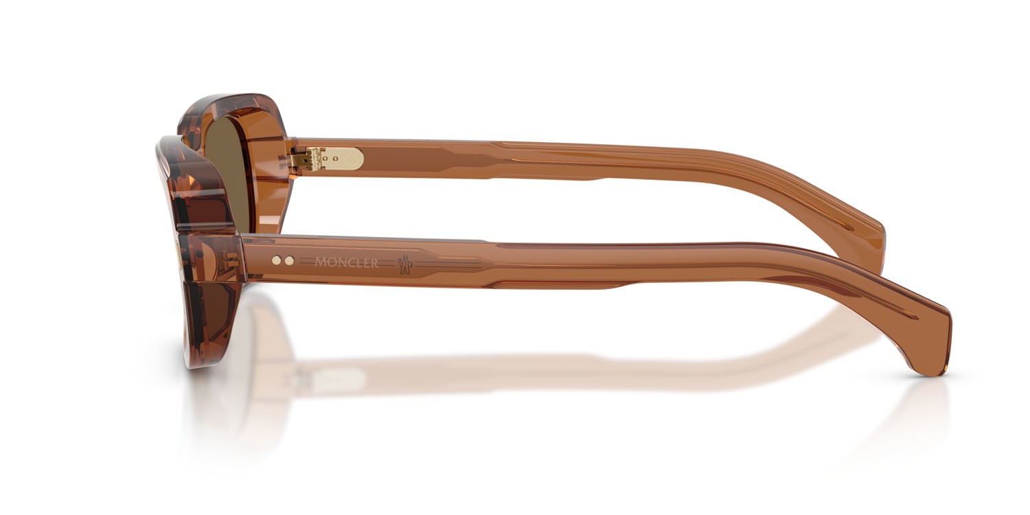 Occhiali da sole Moncler Suntrap ME 6008 (3017F9) colore cognac lucido trasparente forma quadrato lenti marrone specchiato bronzo