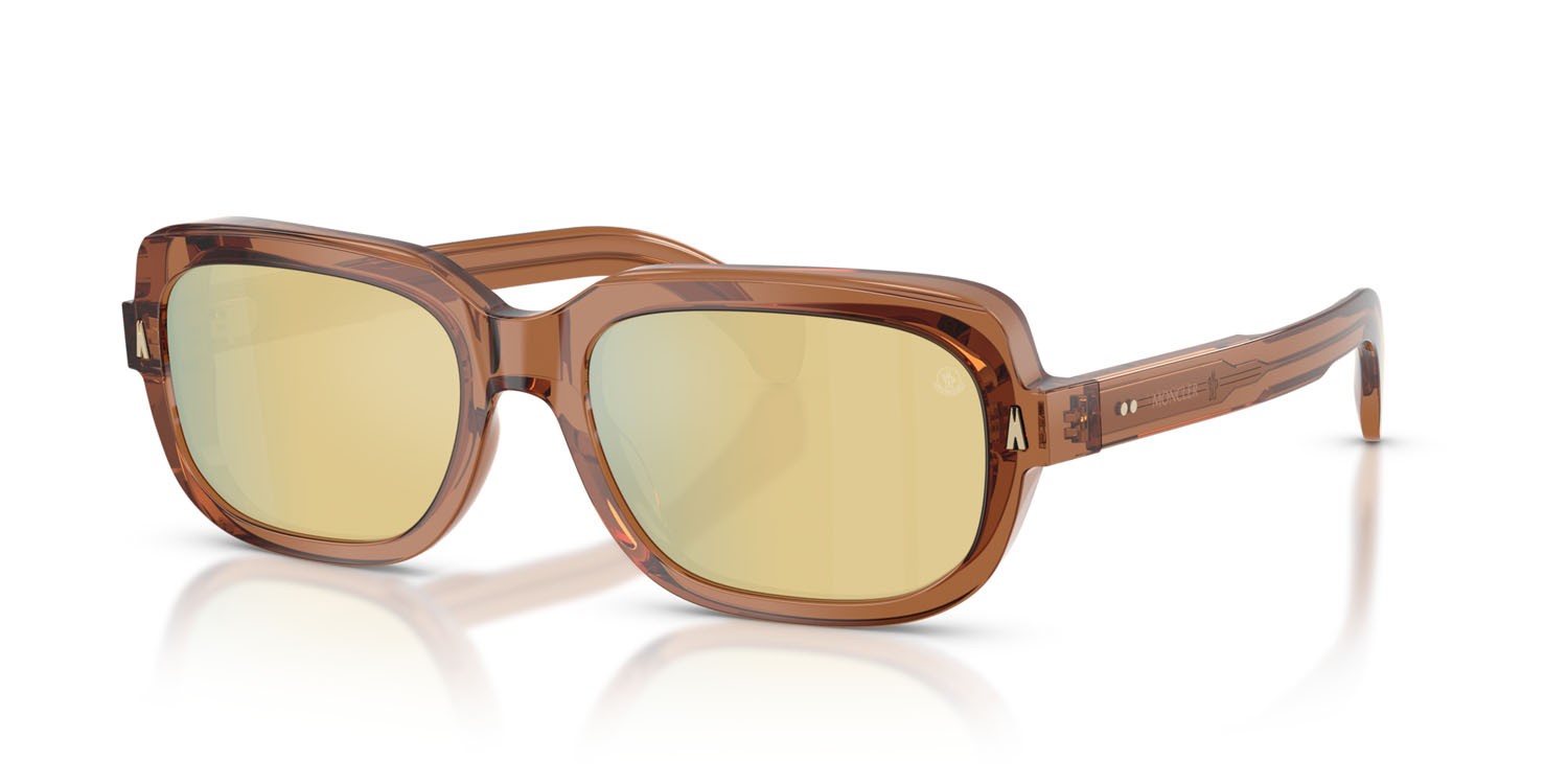 Occhiali da sole Moncler Suntrap ME 6008 (3017F9) colore cognac lucido trasparente forma quadrato lenti marrone specchiato bronzo
