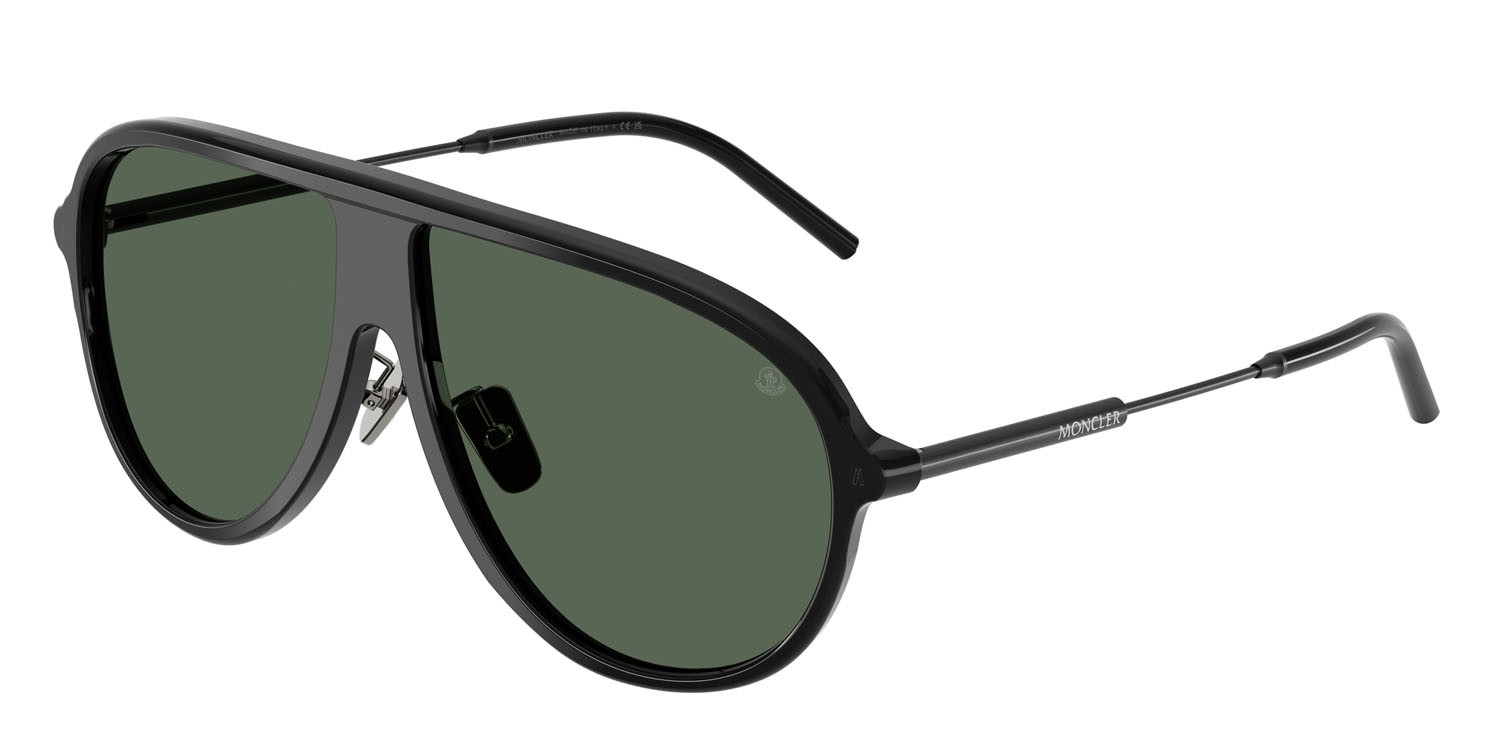 Occhiali da sole Moncler Glyde ME 6009 (300171) colore nero lucido forma aviator lenti verde scuro